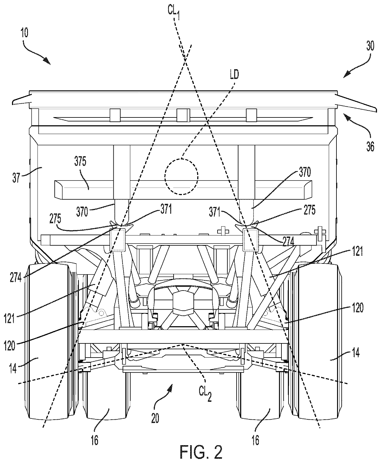 Space frame dump body pivot, suspension node, and rear frame connection