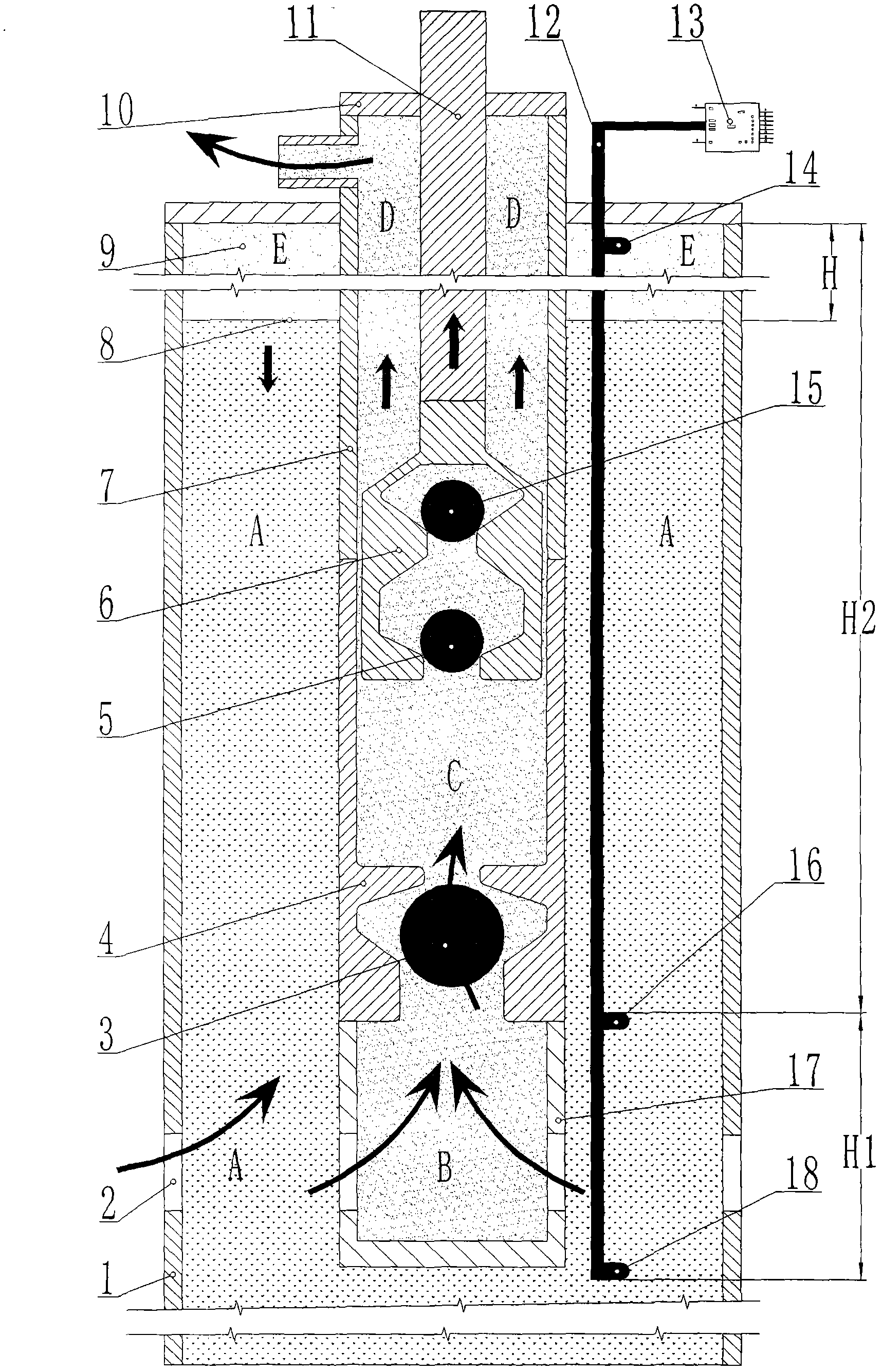 Device and method for continuously measuring working fluid level depth of oil well and continuously metering produced liquid