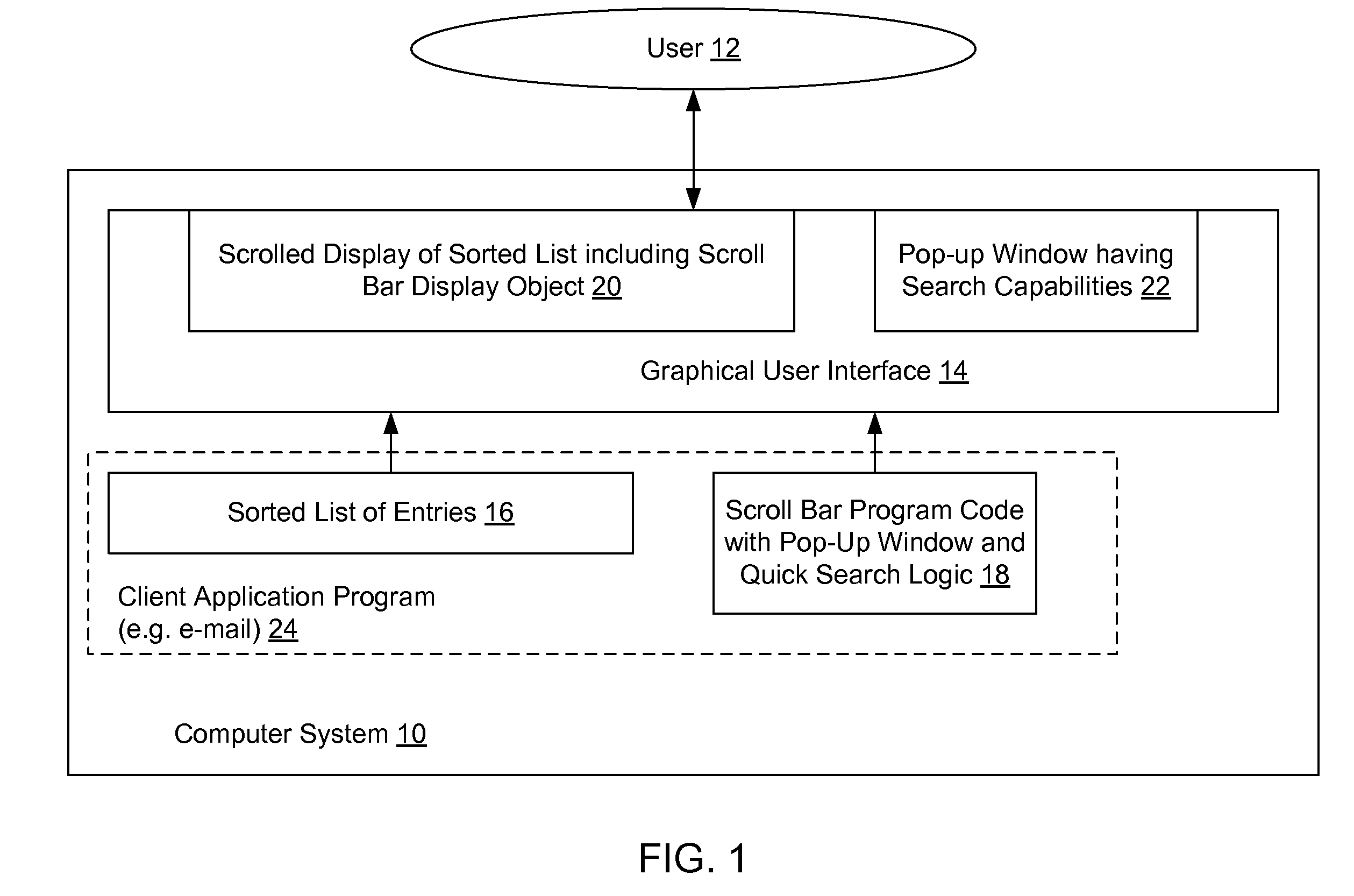 Method and system for providing a scroll-bar pop-up with quick find for rapid access of sorted list data