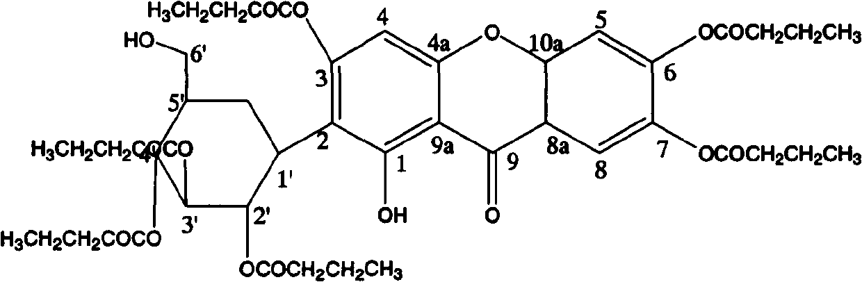 Preparation method and pharmacological effect of mangiferin hexa-butyl-esterified derivative