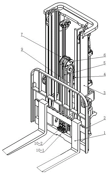 The hydraulic pipeline system of the attachment based on the secondary mast structure of the forklift