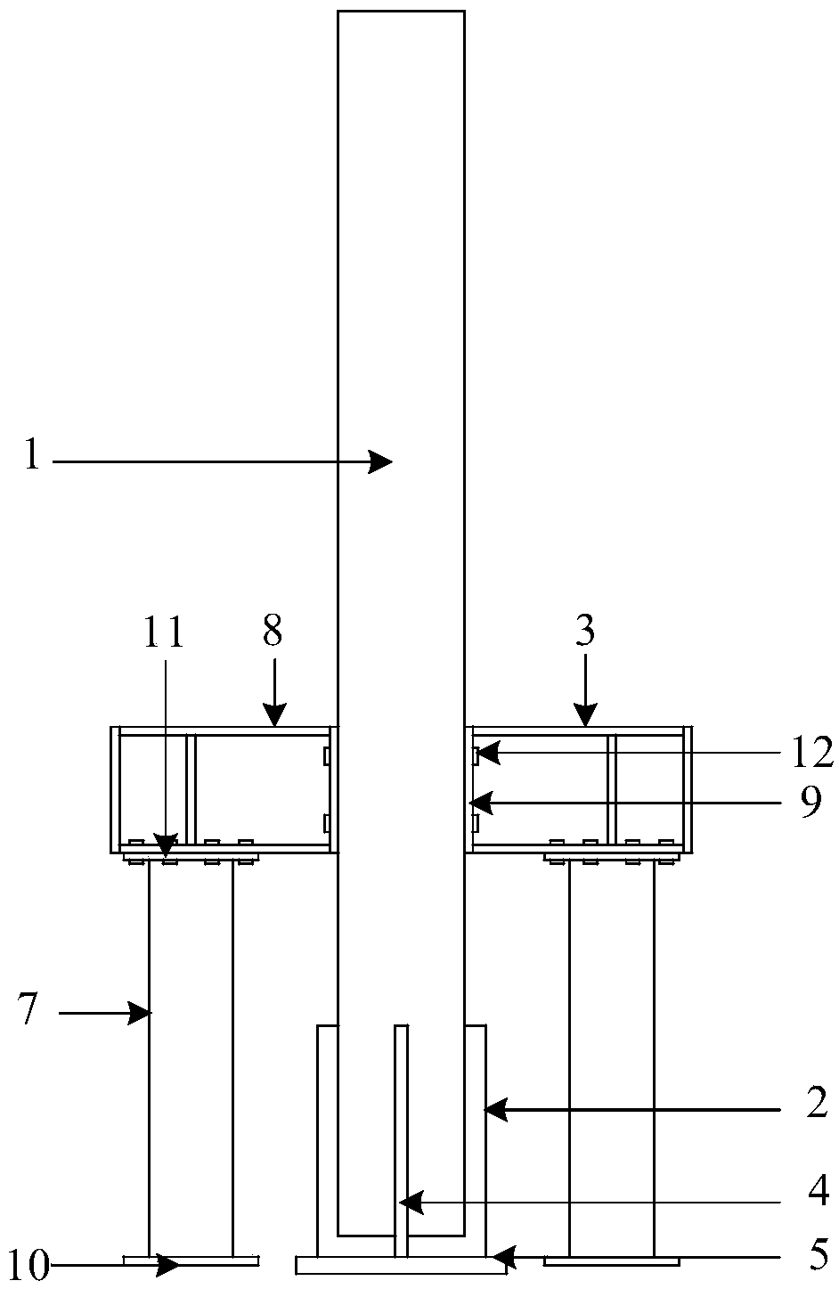 Crossed connecting column base node with additional lateral-resistance shearing wall and functions recoverable after earthquake