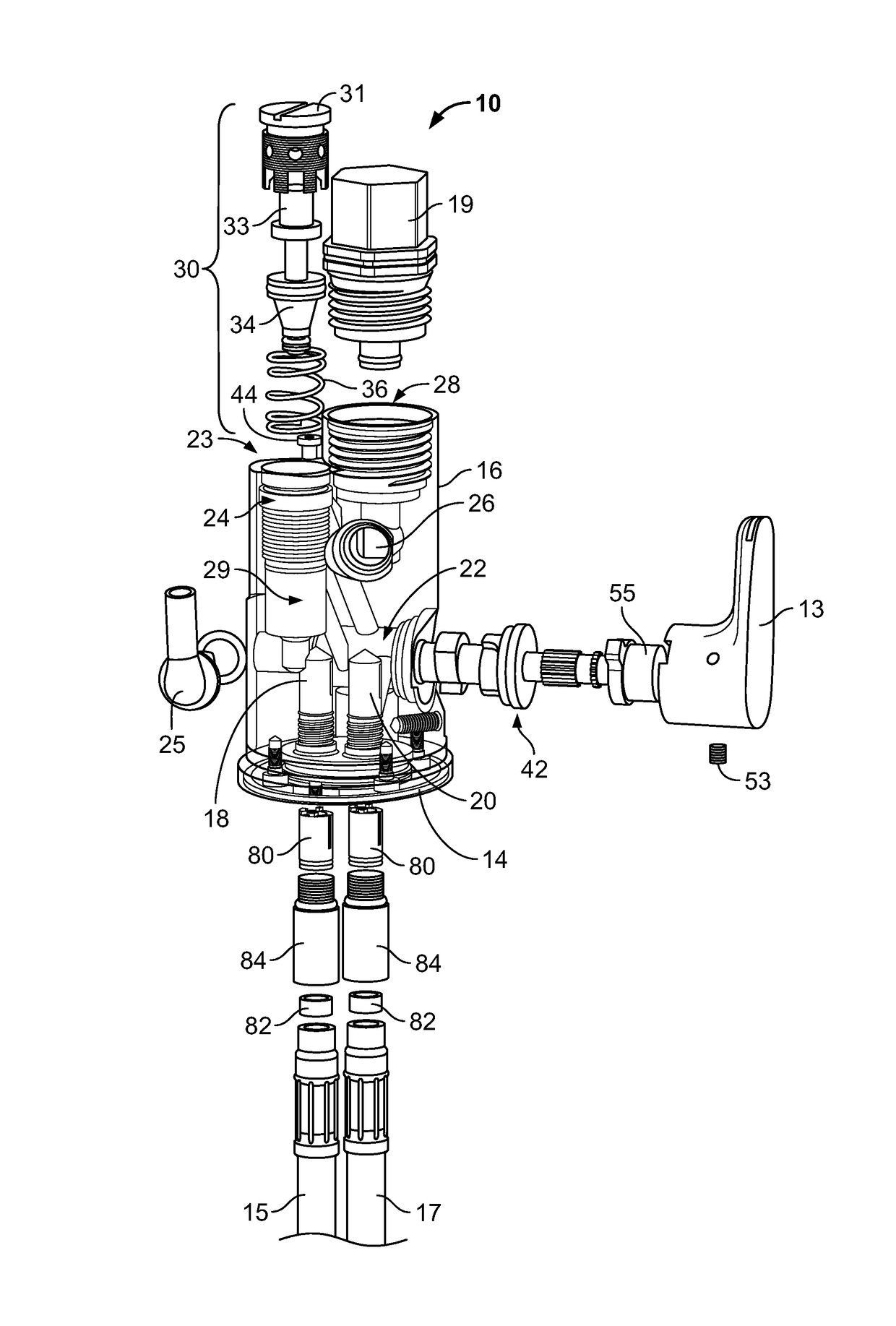 Faucet assembly with integrated anti-scald device