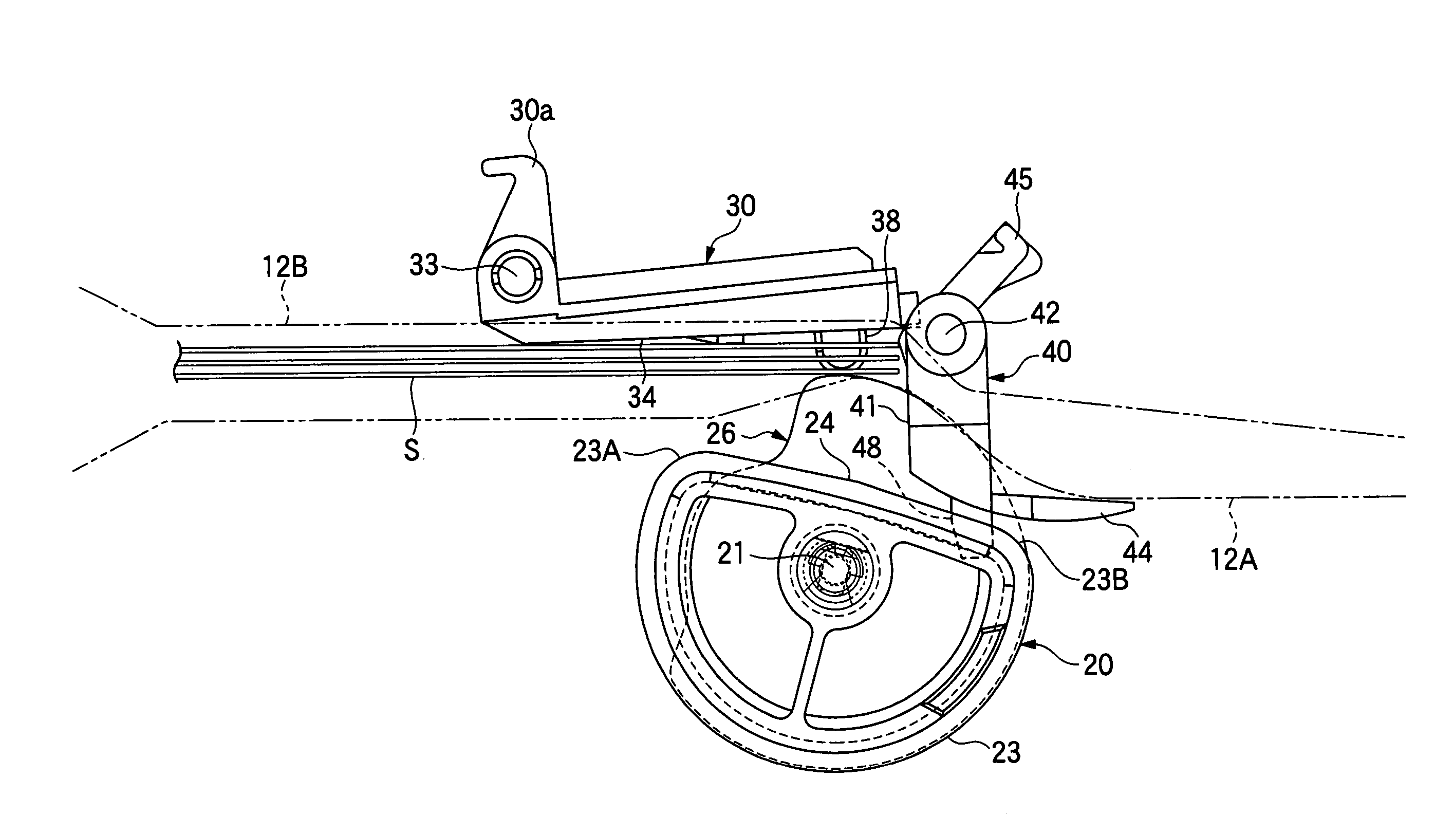 Sheet feeding device with variable faced roller and integrated sheet guides