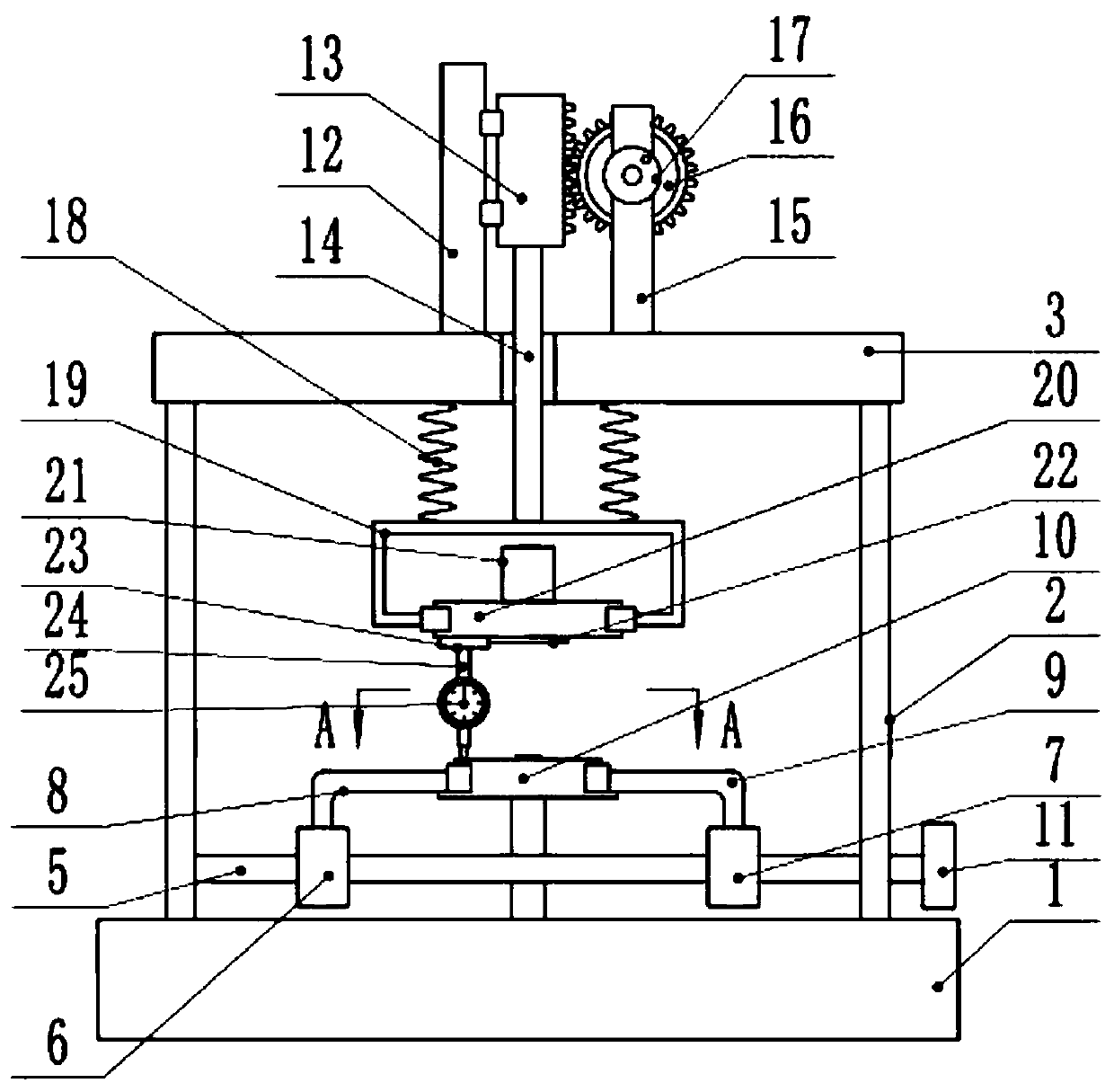 A rack and pinion meshing motor end cover runout measuring device