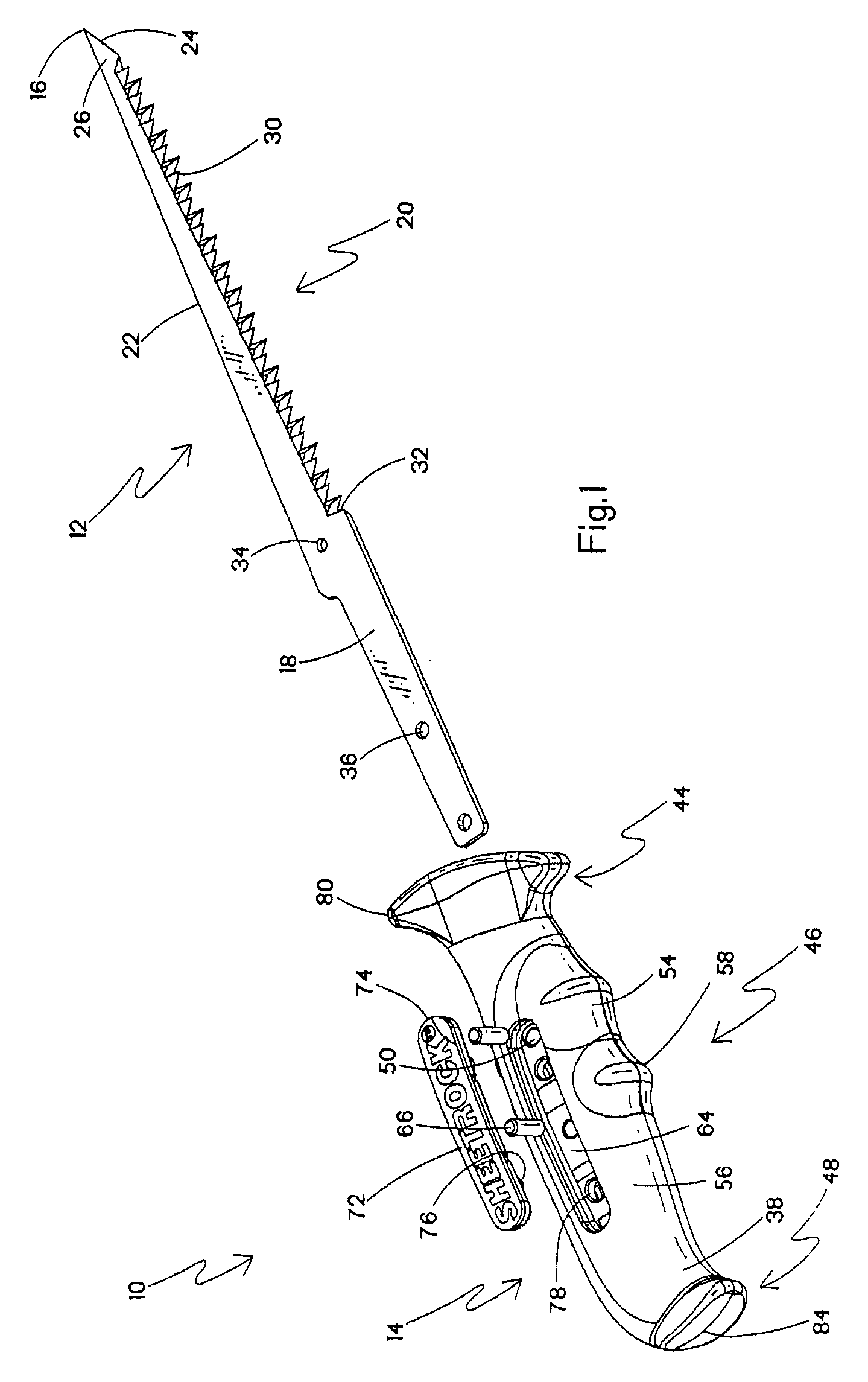 Jab saw with accessible internal fastening location