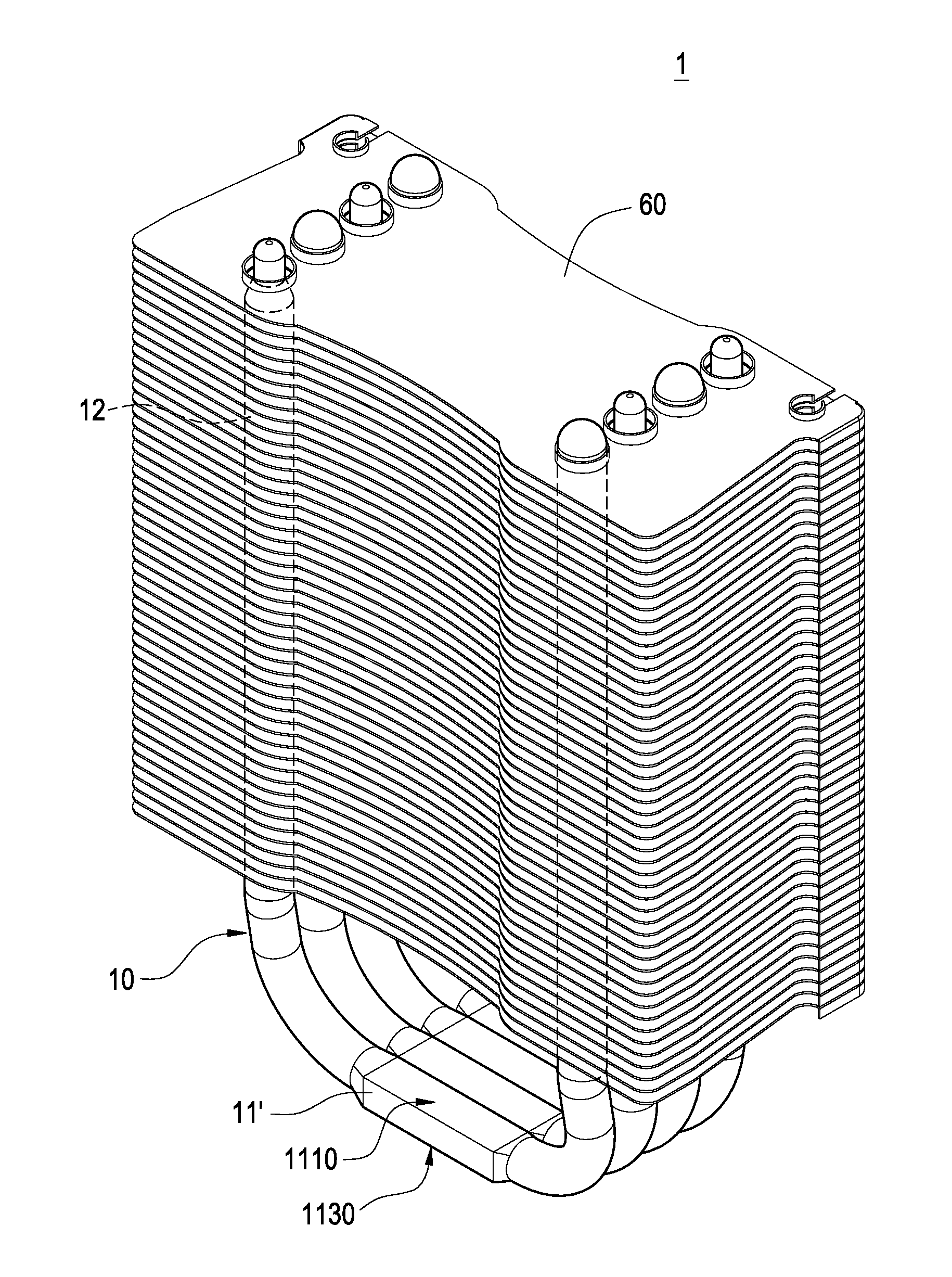 Heat conducting structure with coplanar heated portion, manufacturing method thereof, and heat sink therewith