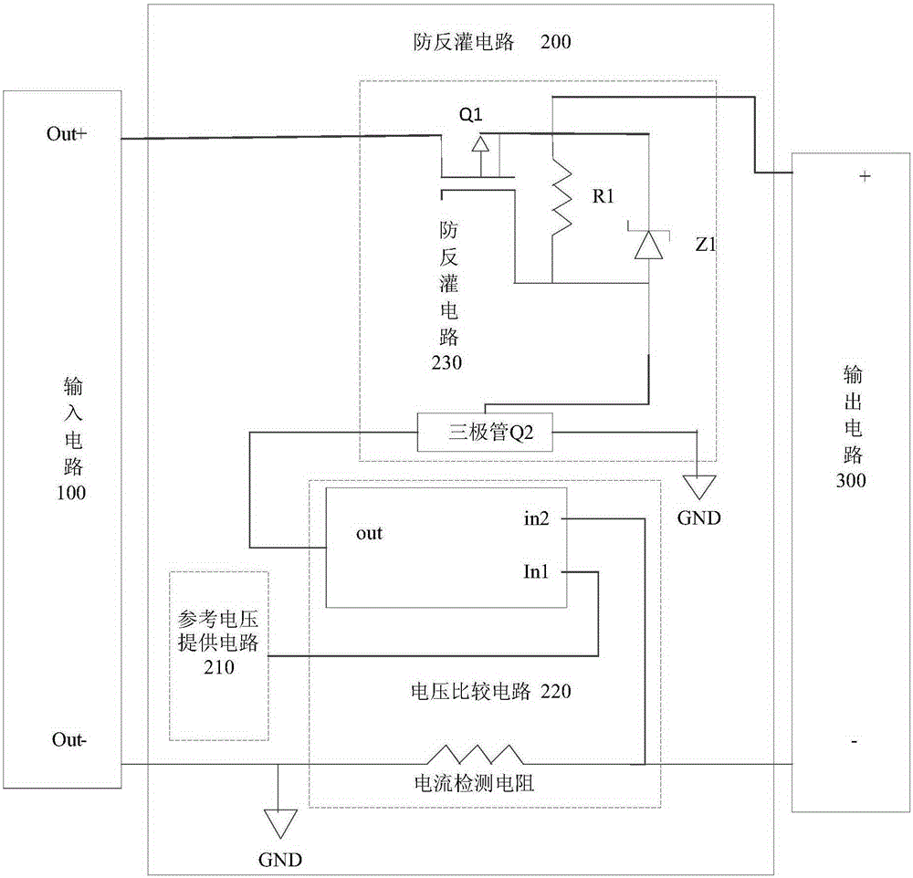 Anti-flowing backwards protection circuit