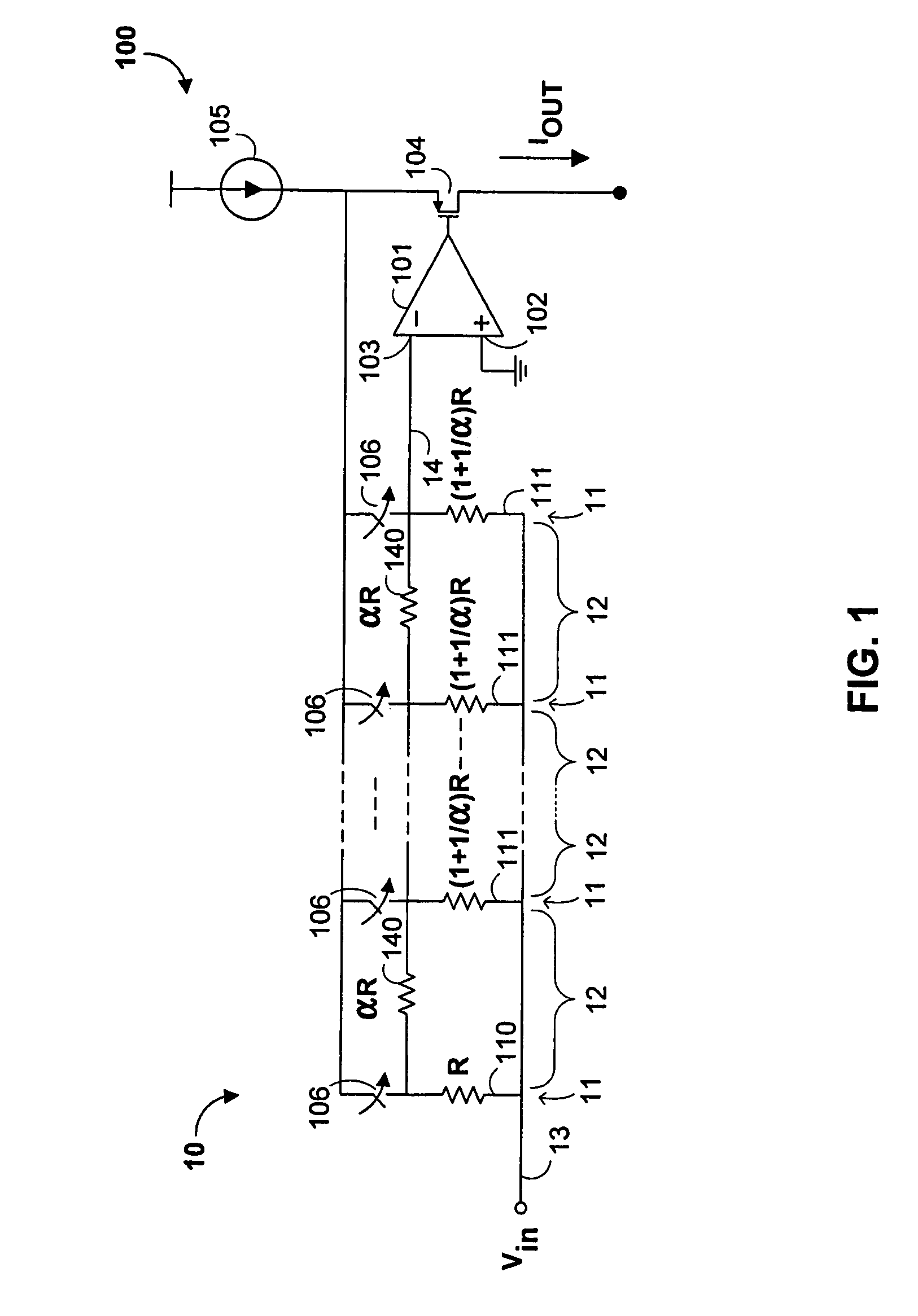 Linear-in-dB variable gain amplifier using geometric ladder circuit