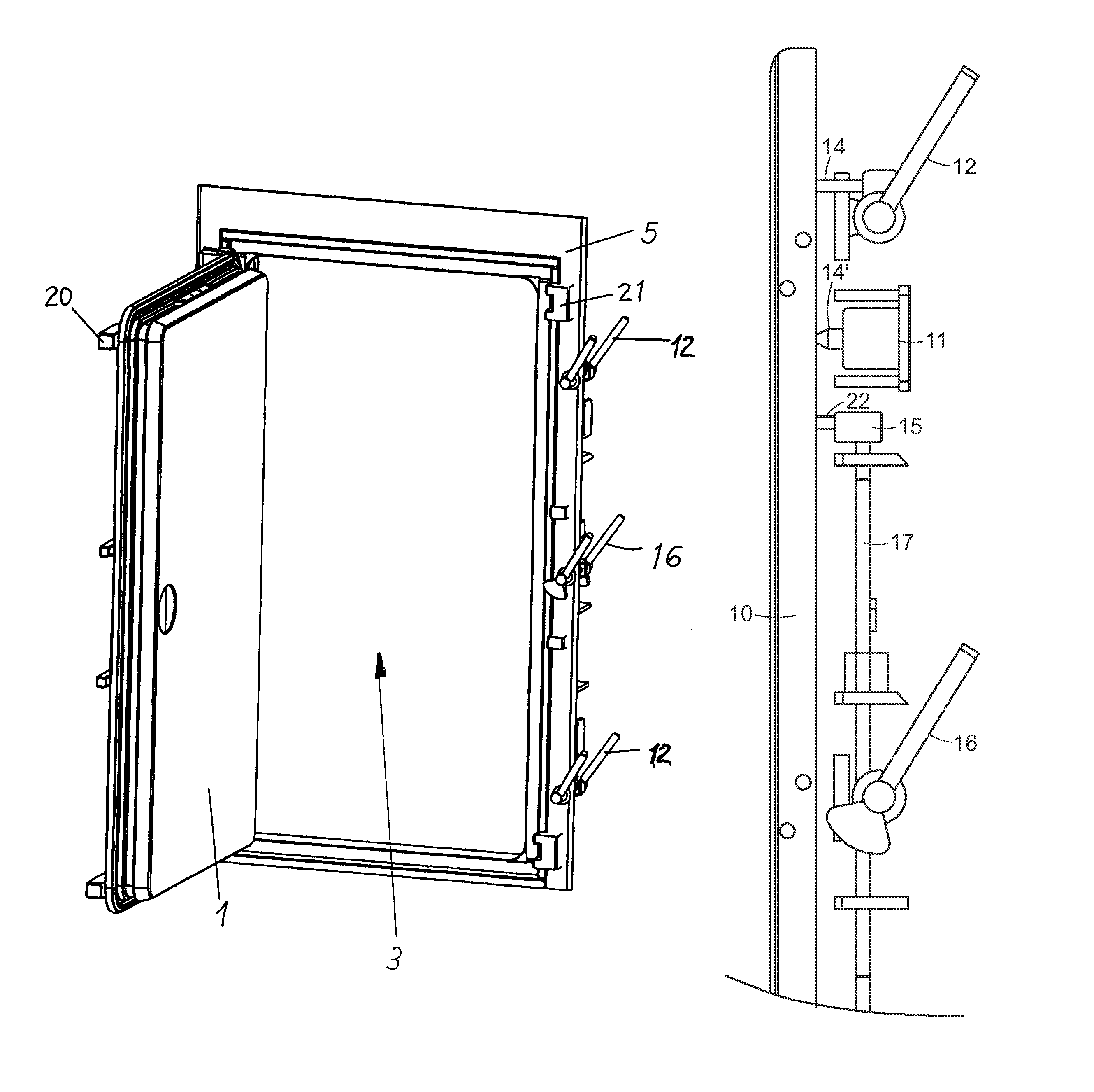 Apparatus for shock-secure door or hatch arrangement on marine ships