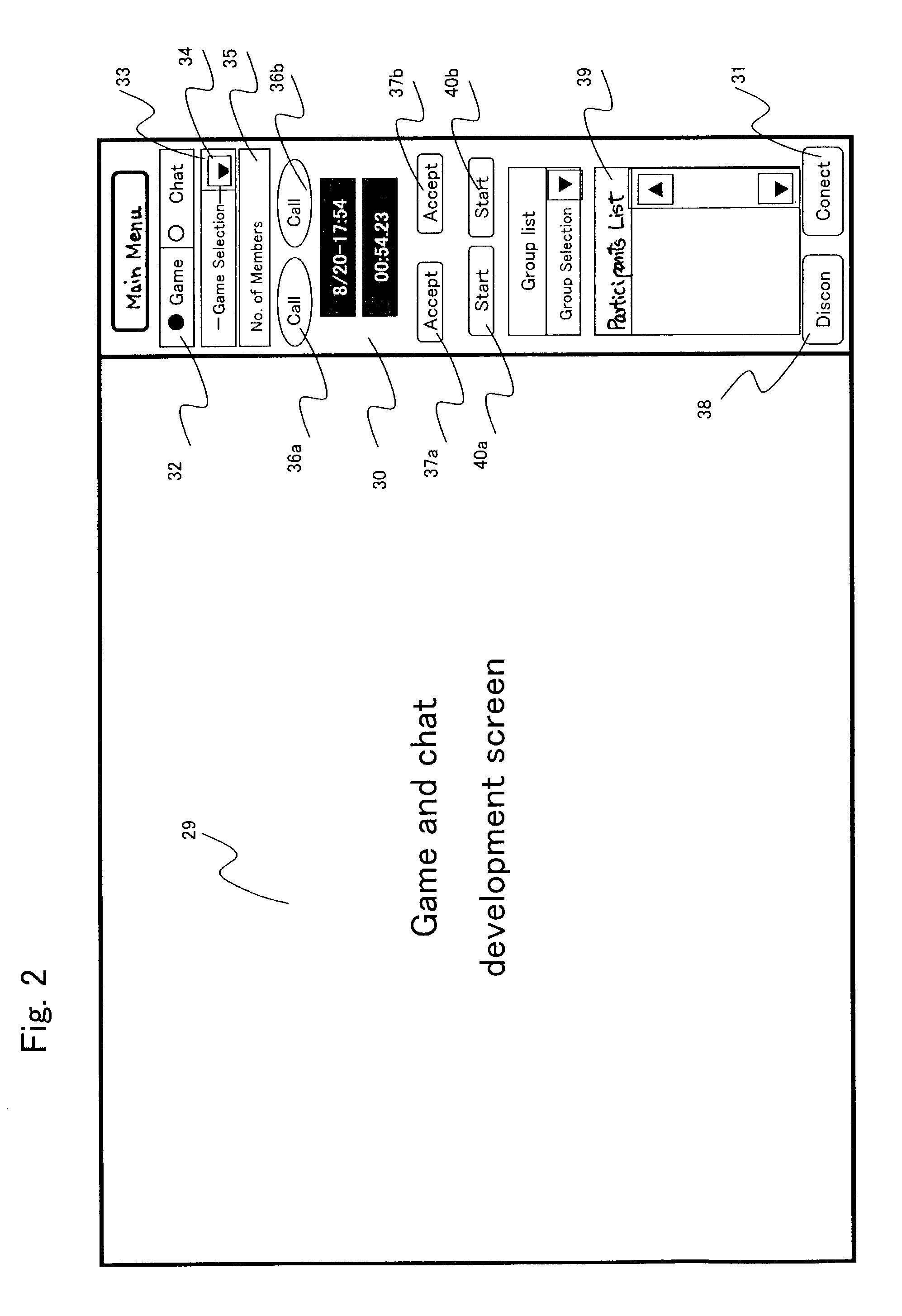 Participant search method in online game or online chat, participant searching device, participant network server, network terminal and computer program
