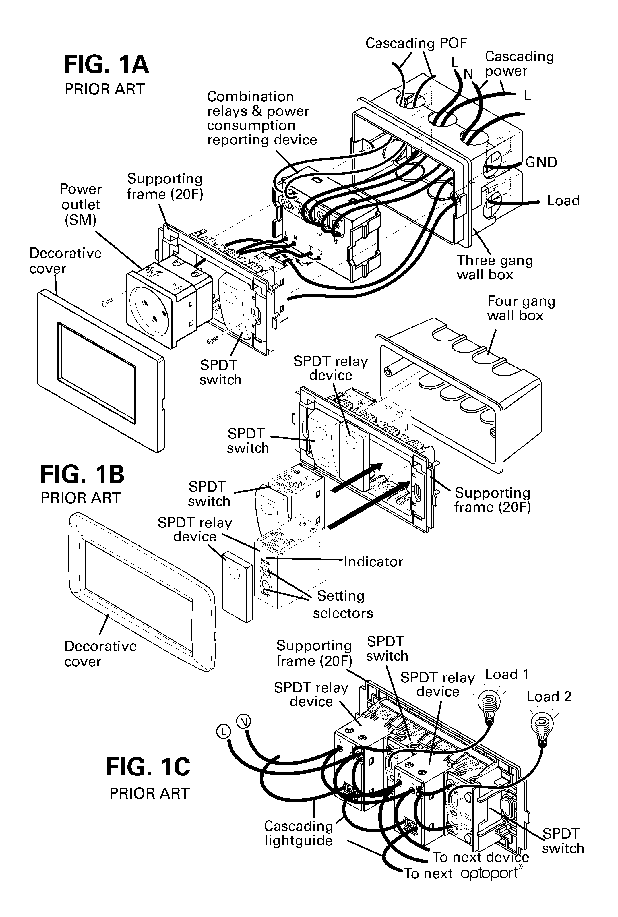 Intelligent support box for electric hybrid switches, power outlets and combinations thereof