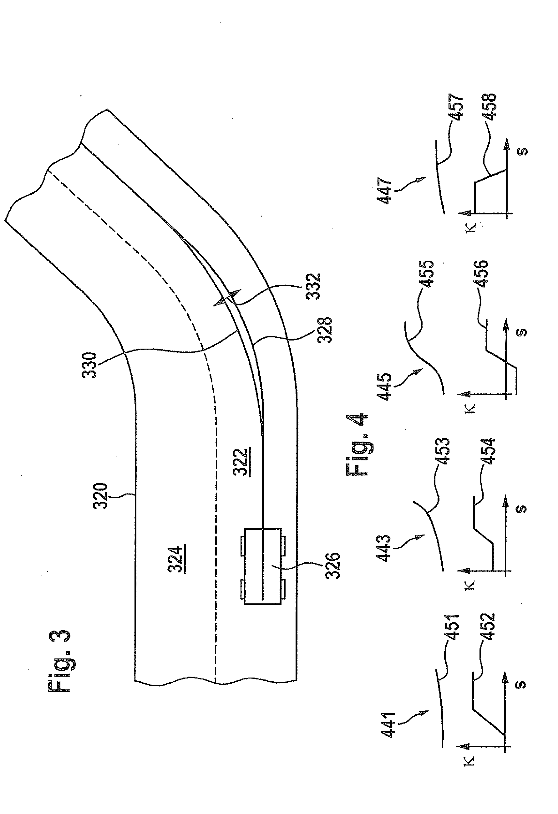 Method and control unit for determining a cutting trajectory of a curve section of a roadway