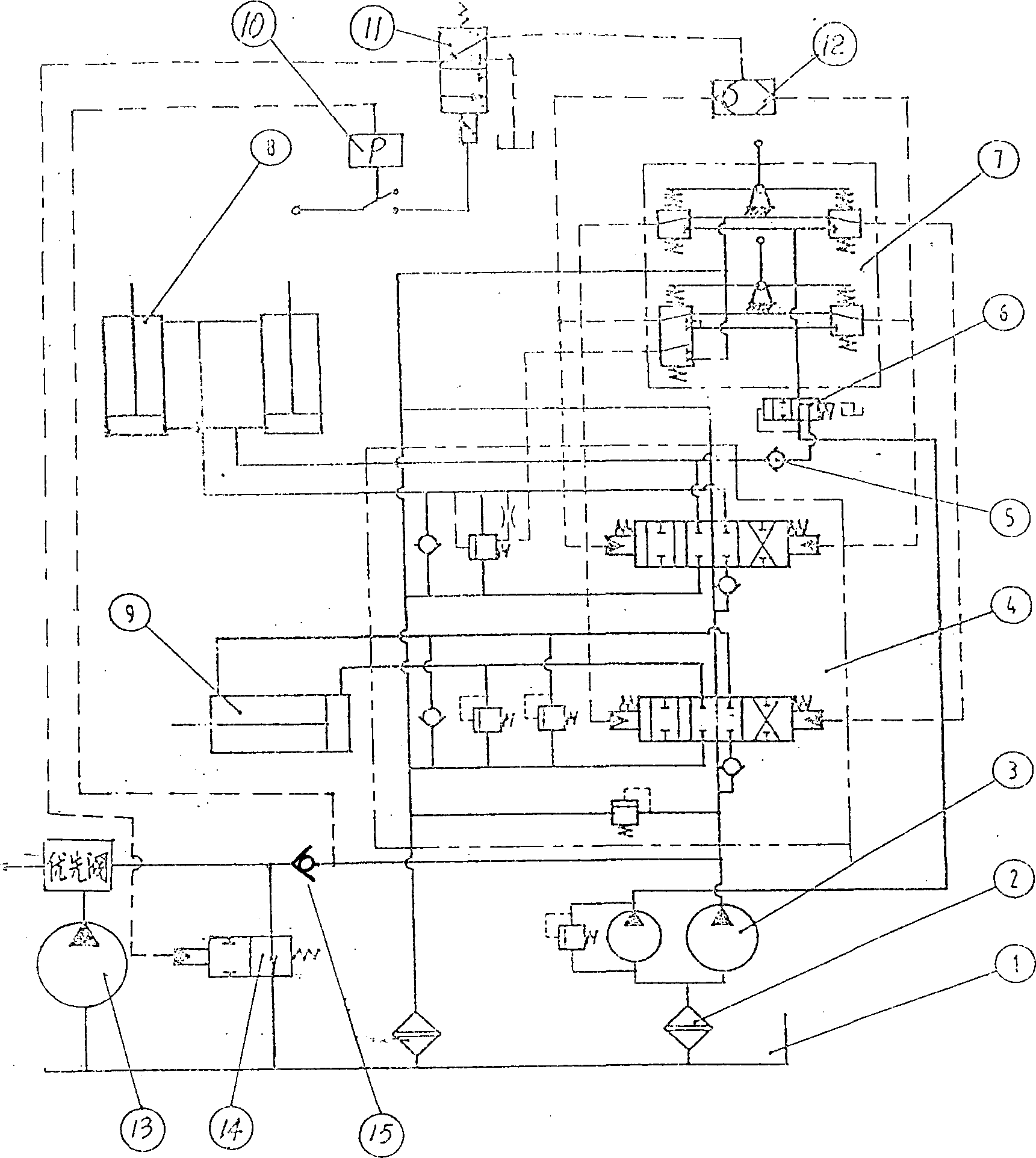 Current associating and unloading control method for multiple-pump hydraulic system