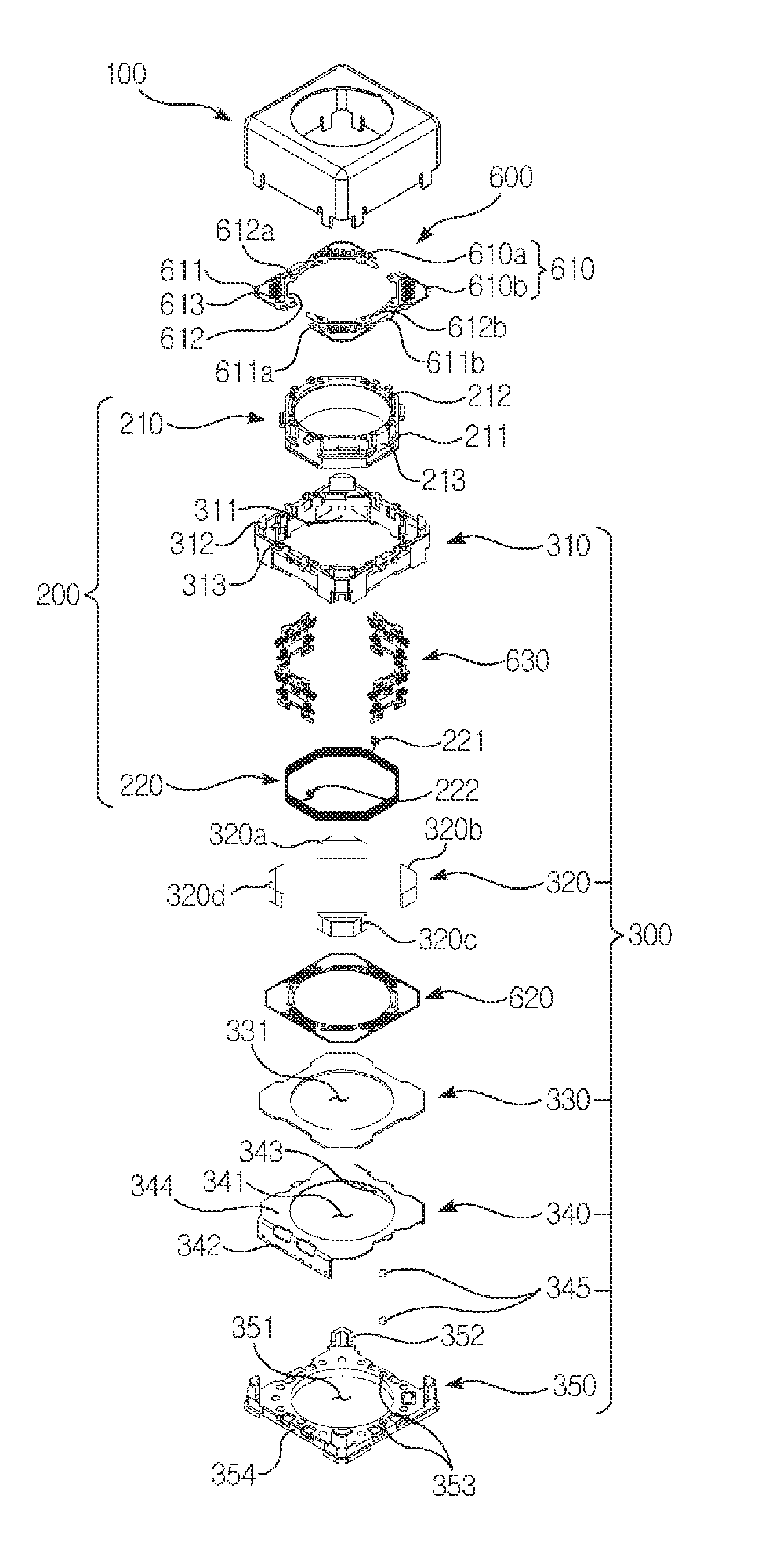 Unit for actuating lens, camera module, and optical apparatus