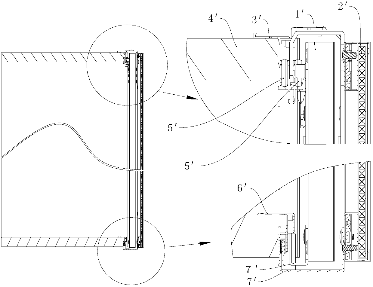 Sliding door connecting structure, sliding door assembly and door cabinet device