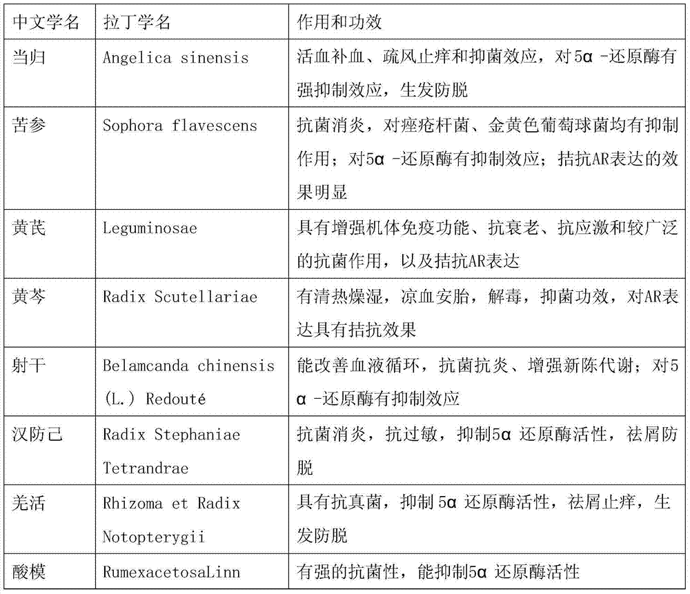 A traditional Chinese medicine composition for multi-target inhibition of seborrheic alopecia and preparation method thereof