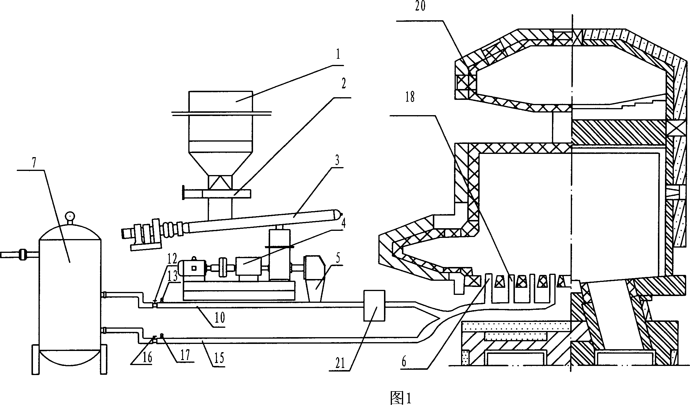 Using method and apparatus for petroleum coke powder fuel for smelting glass