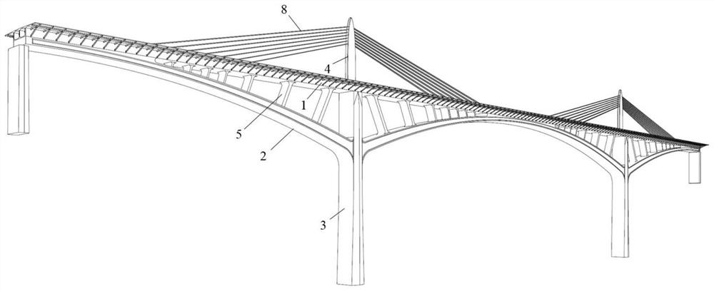 Large-span deck type cable auxiliary beam arch combined rigid frame bridge and construction method thereof