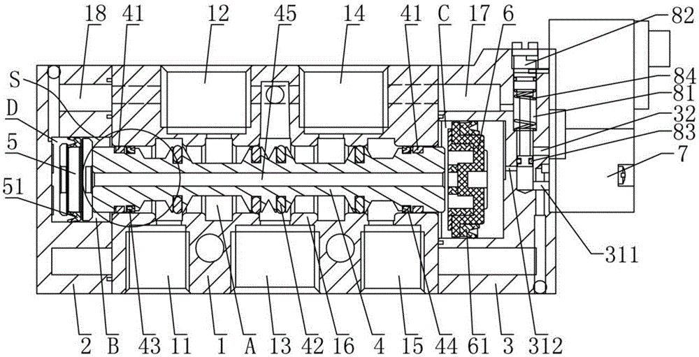 Internal exhaust type two-position five-way solenoid valve