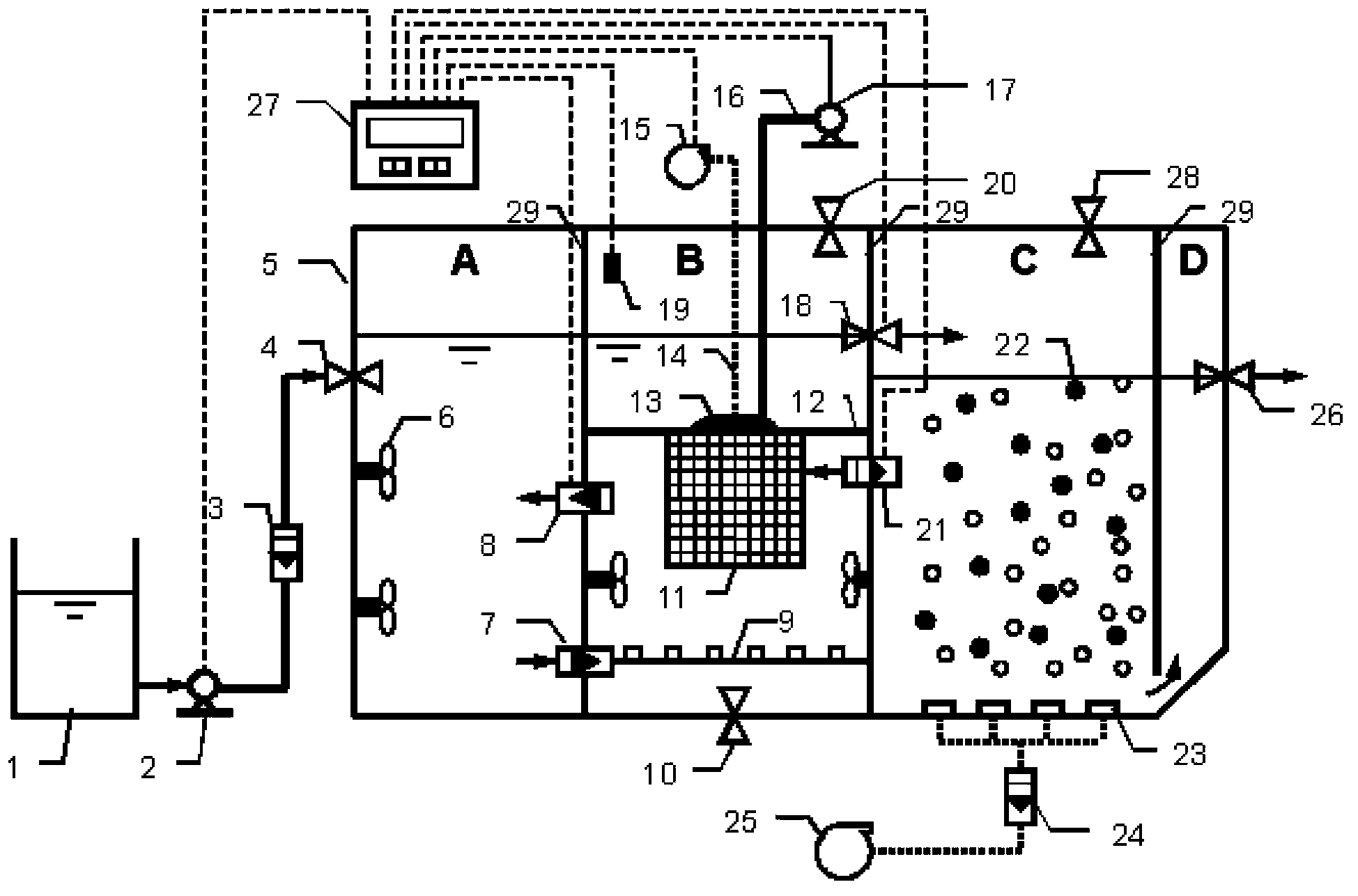 Coupled A[2]O suspended filler process and cloth media filter integrated nitrogen and phosphorus removal device and method