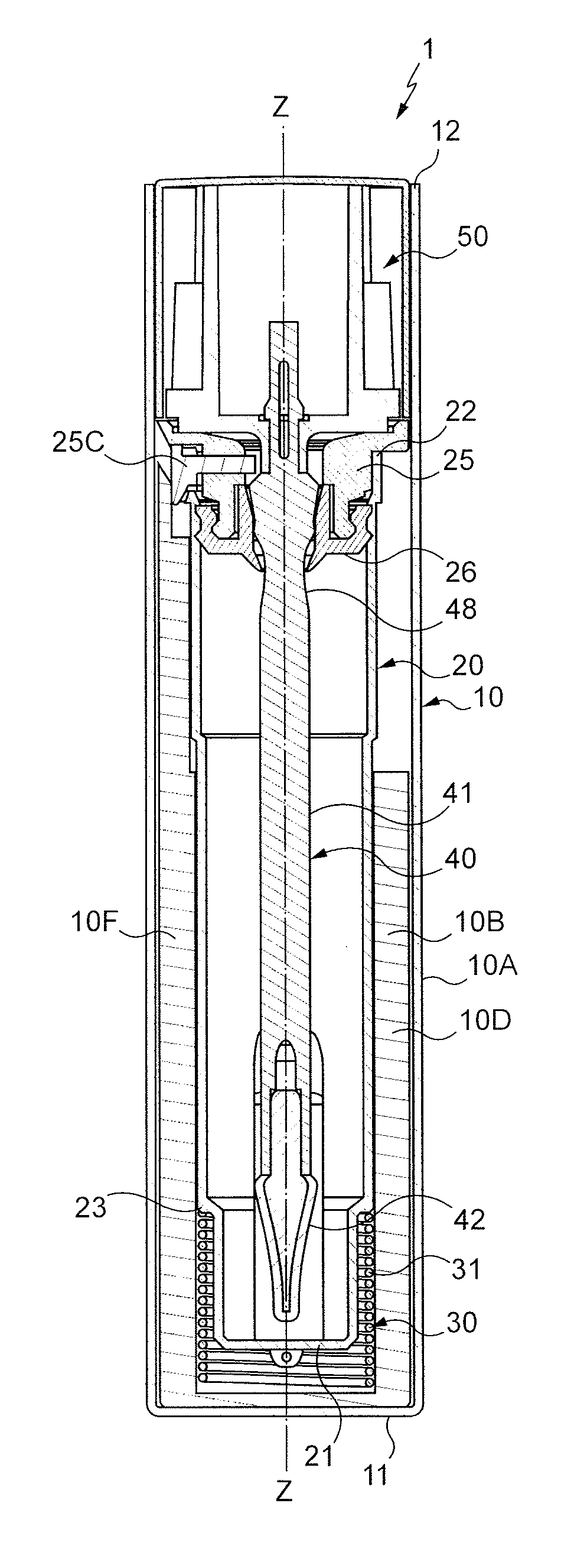 A container for a pasty or liquid cosmetic product with a retractable application element