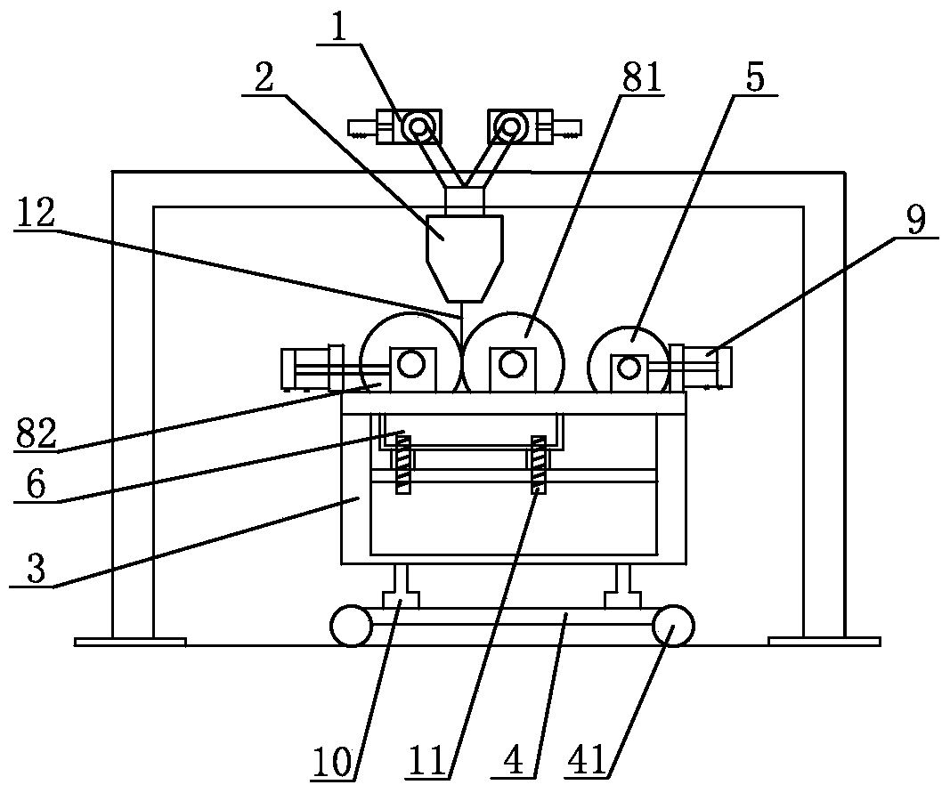 A calendering device for an extrusion casting machine