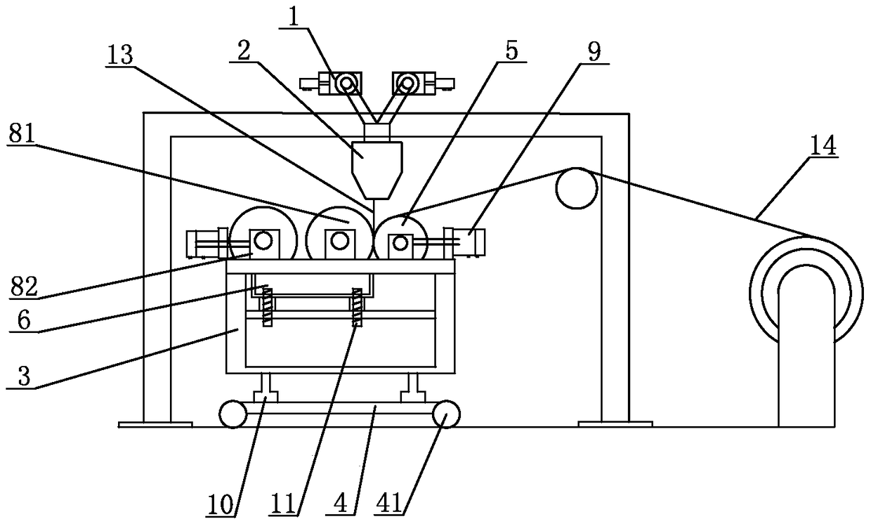 A calendering device for an extrusion casting machine