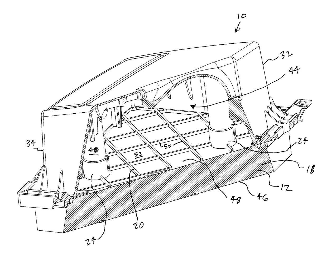 Filter element and housing with cooperating filter media support structures