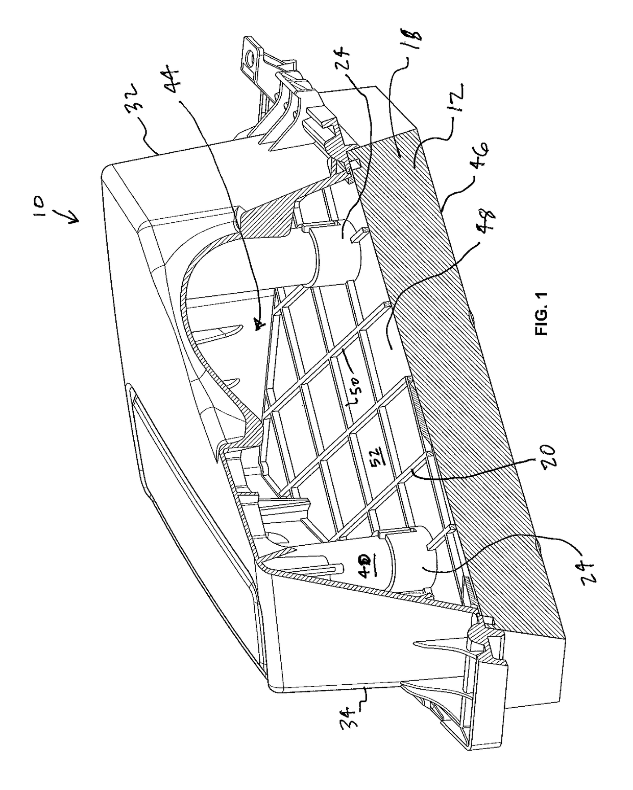 Filter element and housing with cooperating filter media support structures