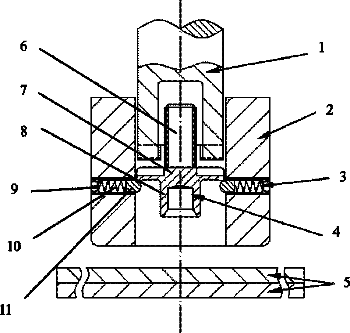 Single-sided self-piercing friction stub rivet welding device and connection method thereof