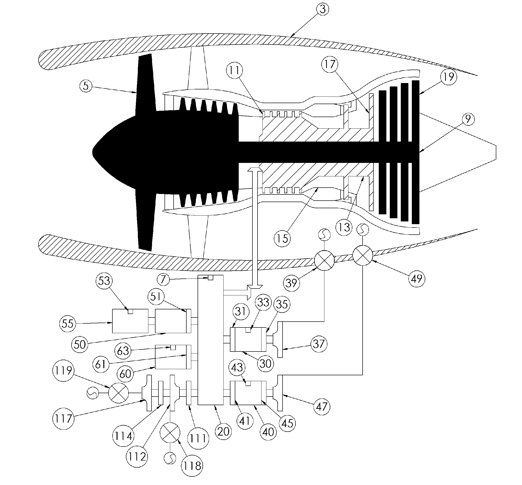 Aircraft with disengageable engine and auxiliary power unit components