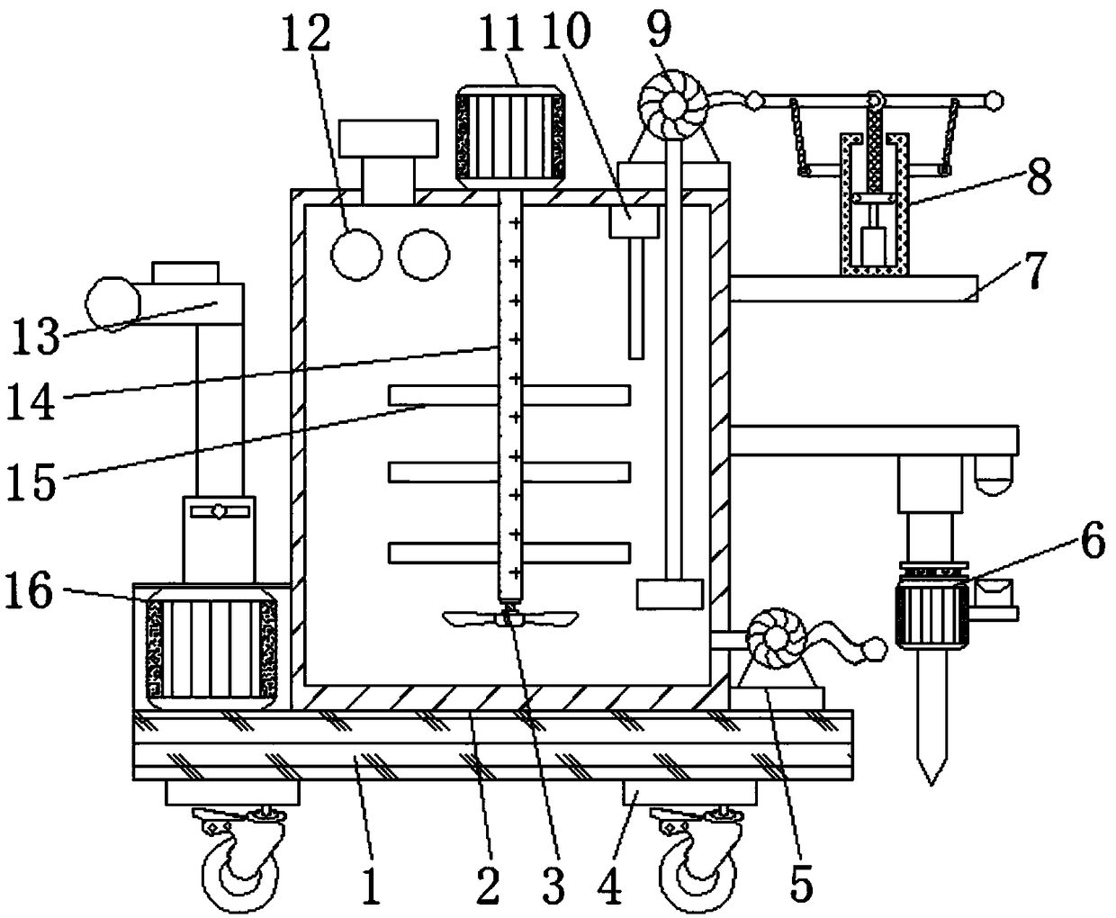 Pesticide spraying device with stirring function