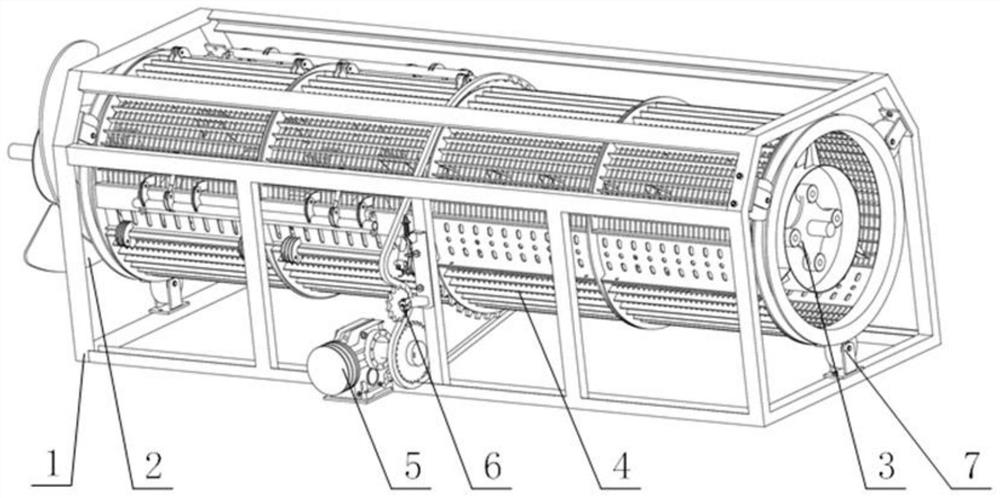 Full-wrap-angle threshing and separating device and threshing method