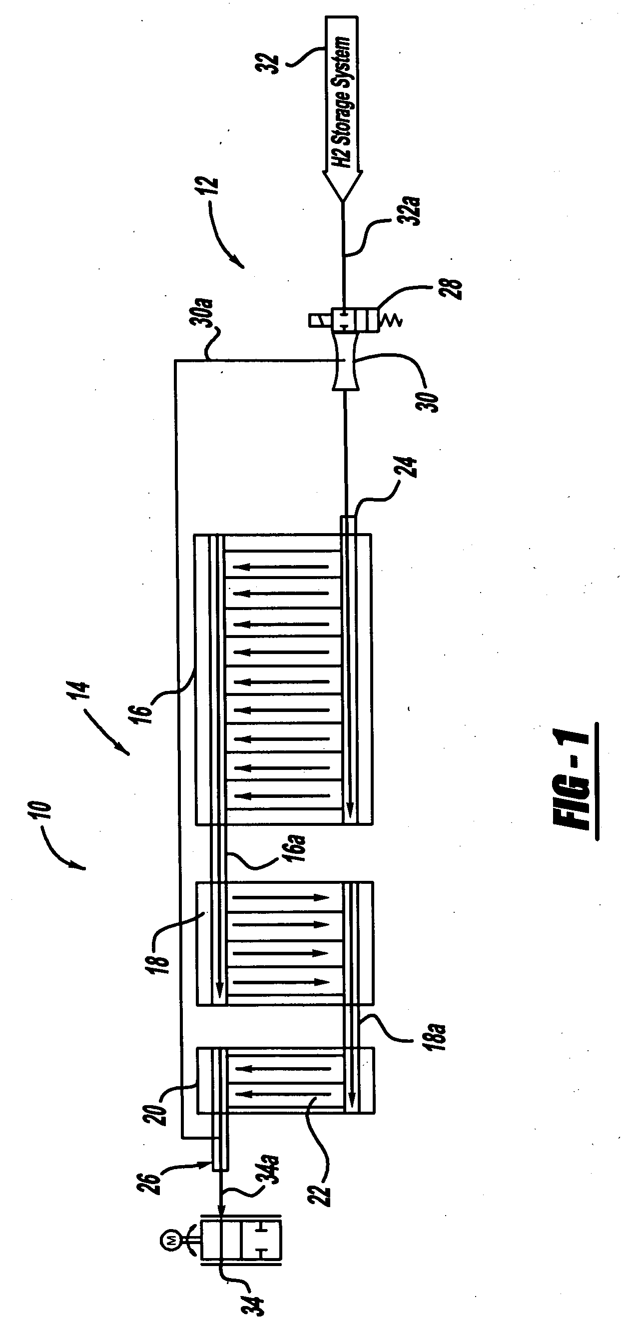 Cascaded stack with gas flow recycle in the first stage