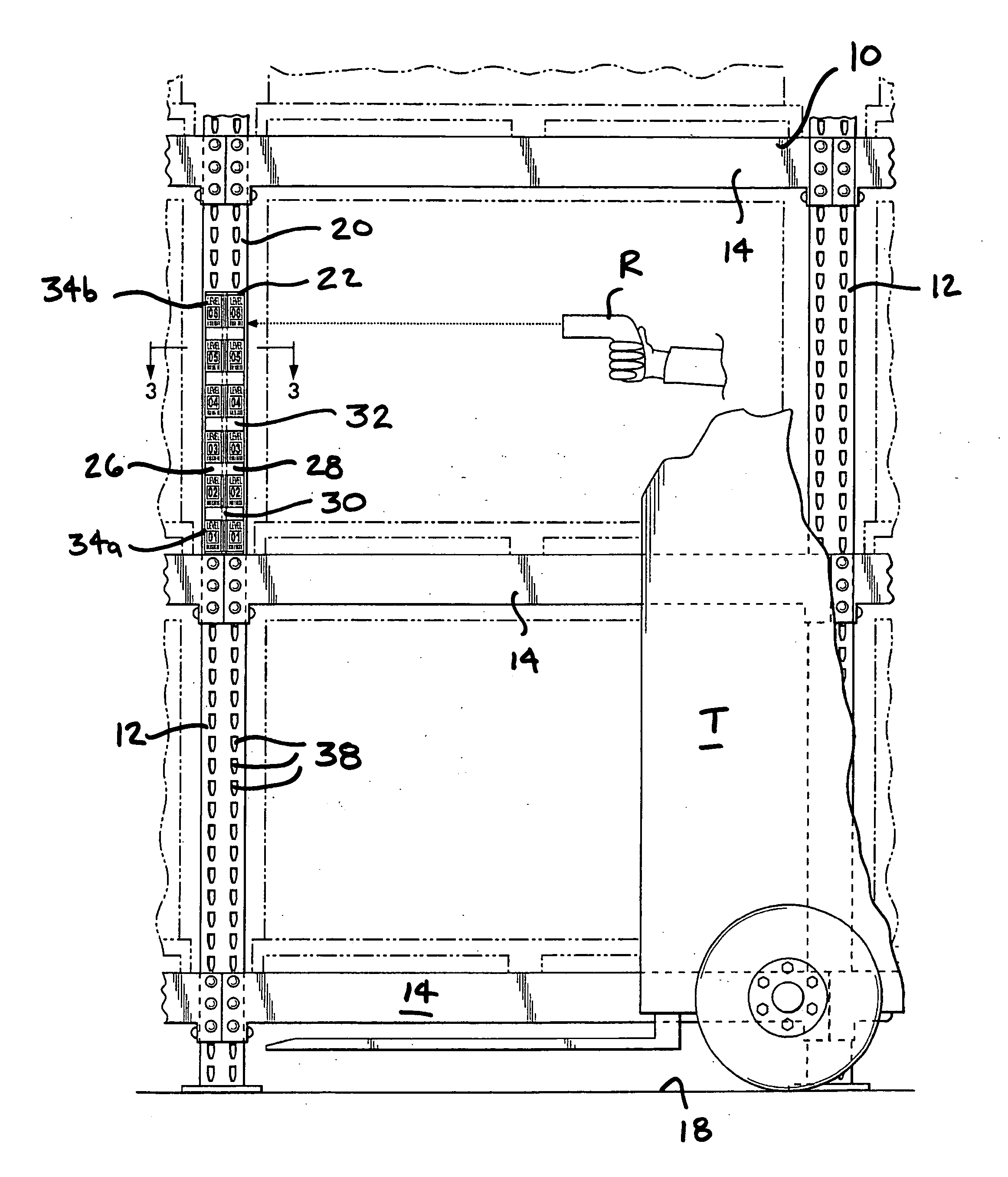 Method and apparatus for facilitating bar-code scanning of rack contents using rack column mounted display