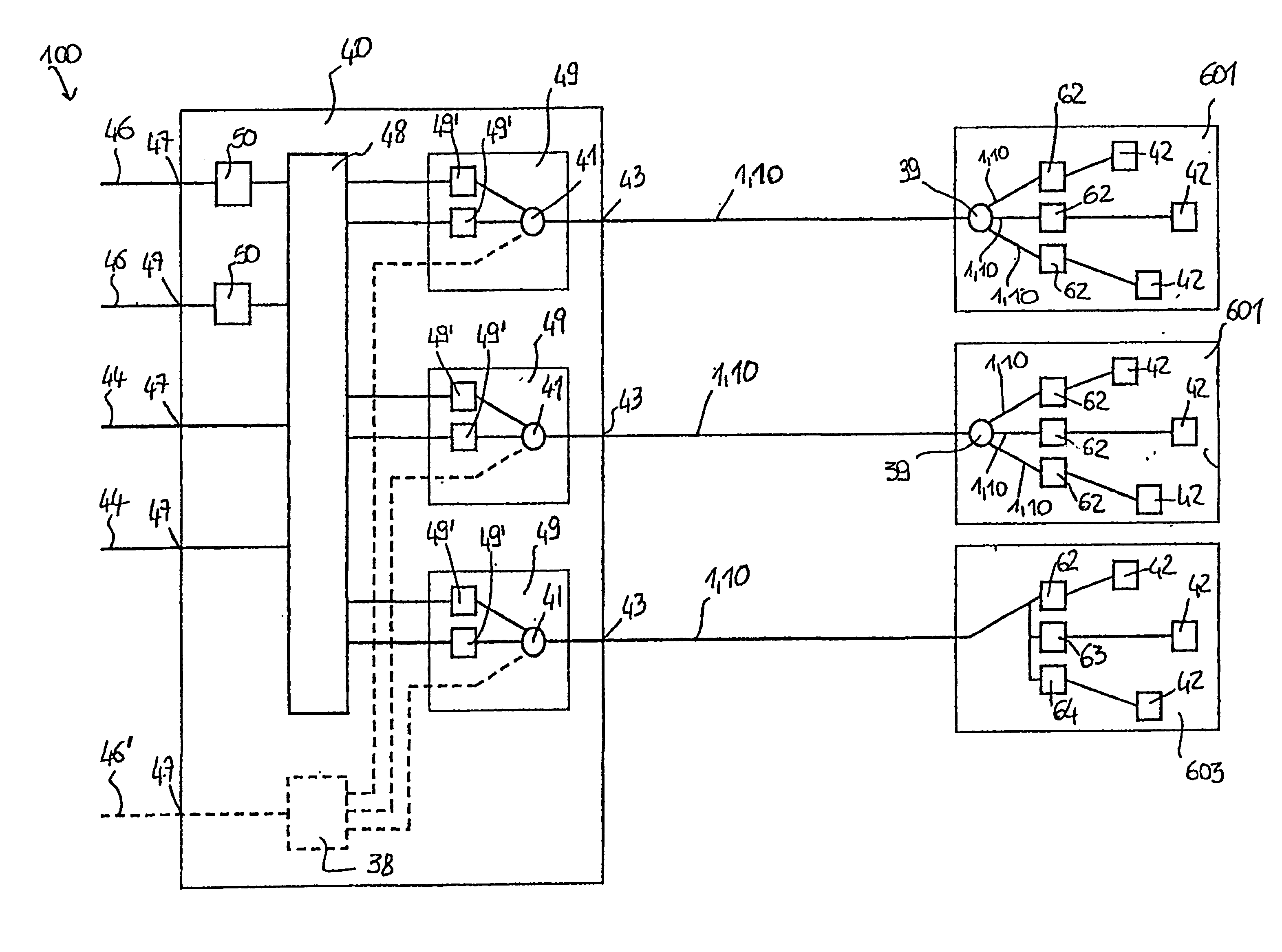 Network for distributing signals to a plurality of user equipment