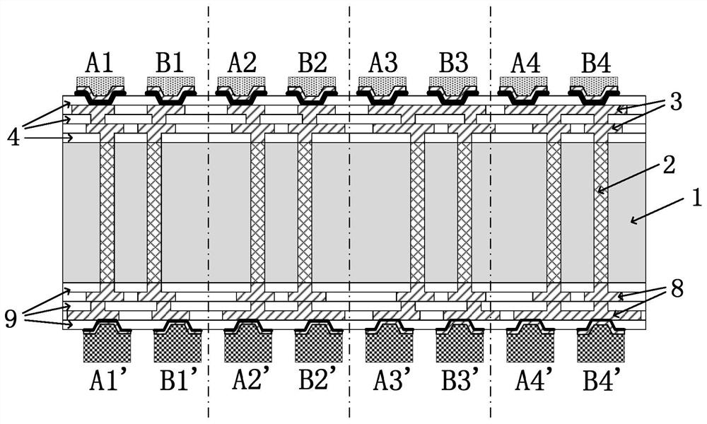 Electric on-off test method for double-sided substrate