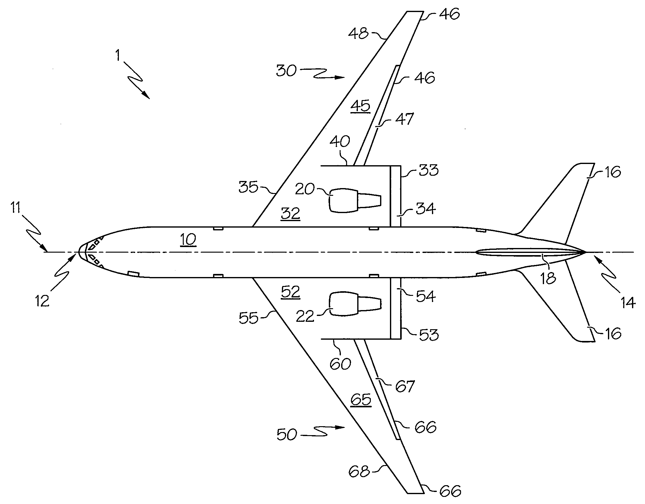 Noise-shielding wing configuration
