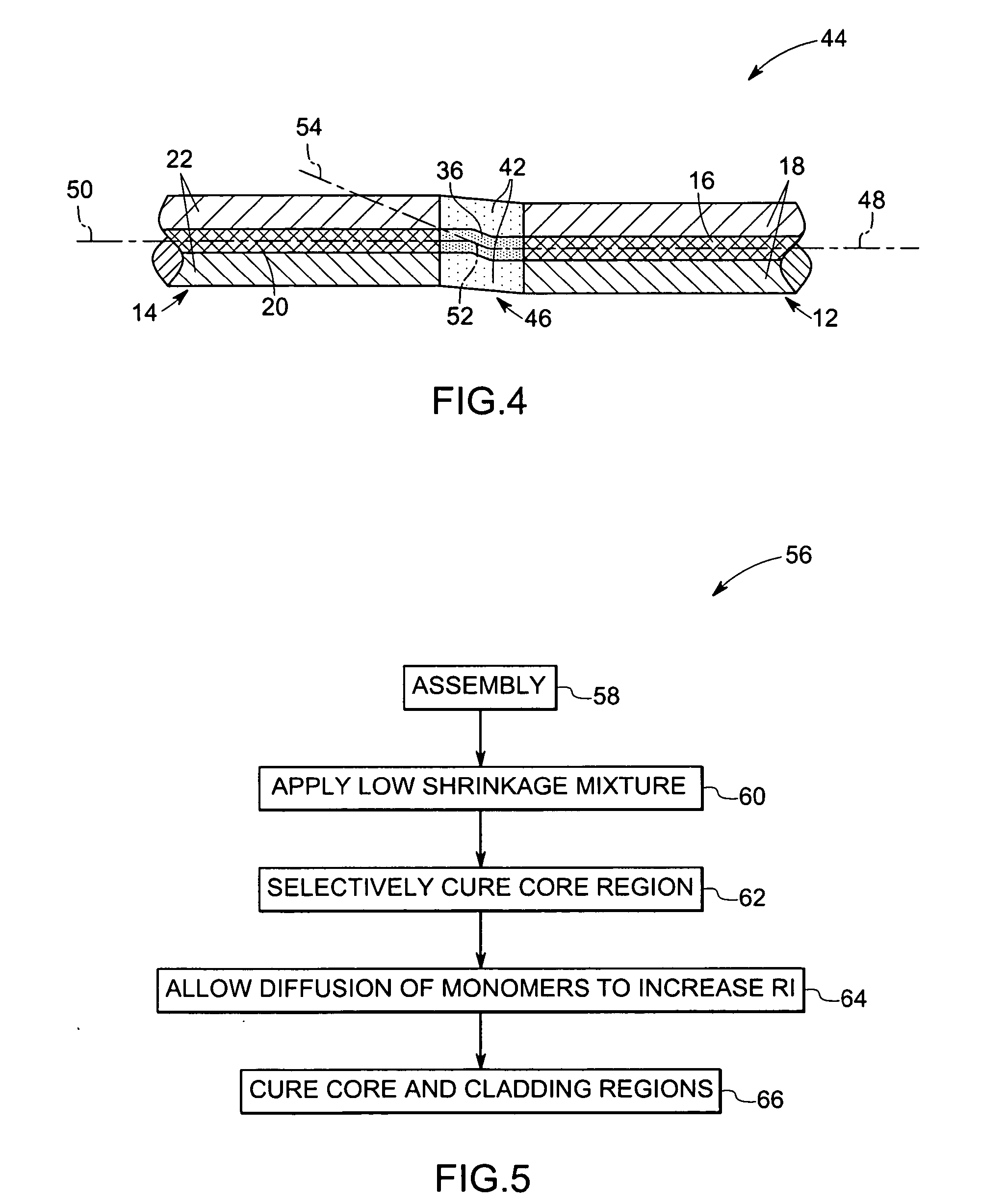 Self-forming polymer waveguide and waveguide material with reduced shrinkage