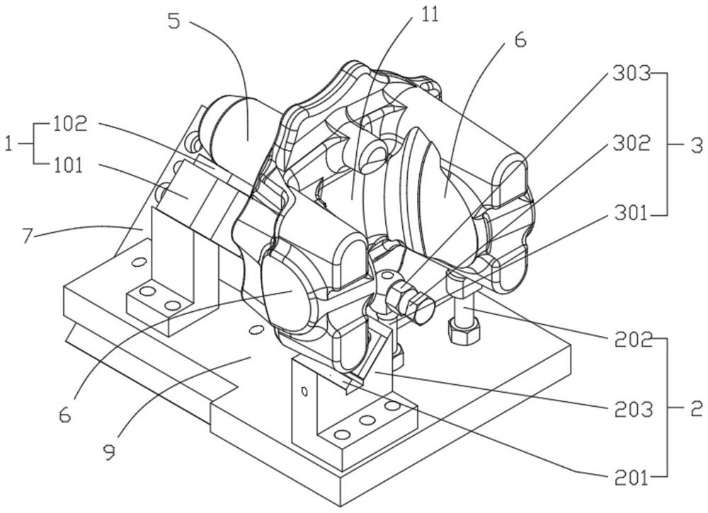 A center hole punching device for milling end face of steering knuckle 45° inclined bed