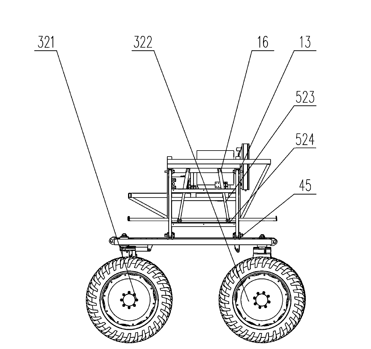 High ground clearance self-propelled chassis with adjustable wheel tread and wheel tread adjusting method of tractor