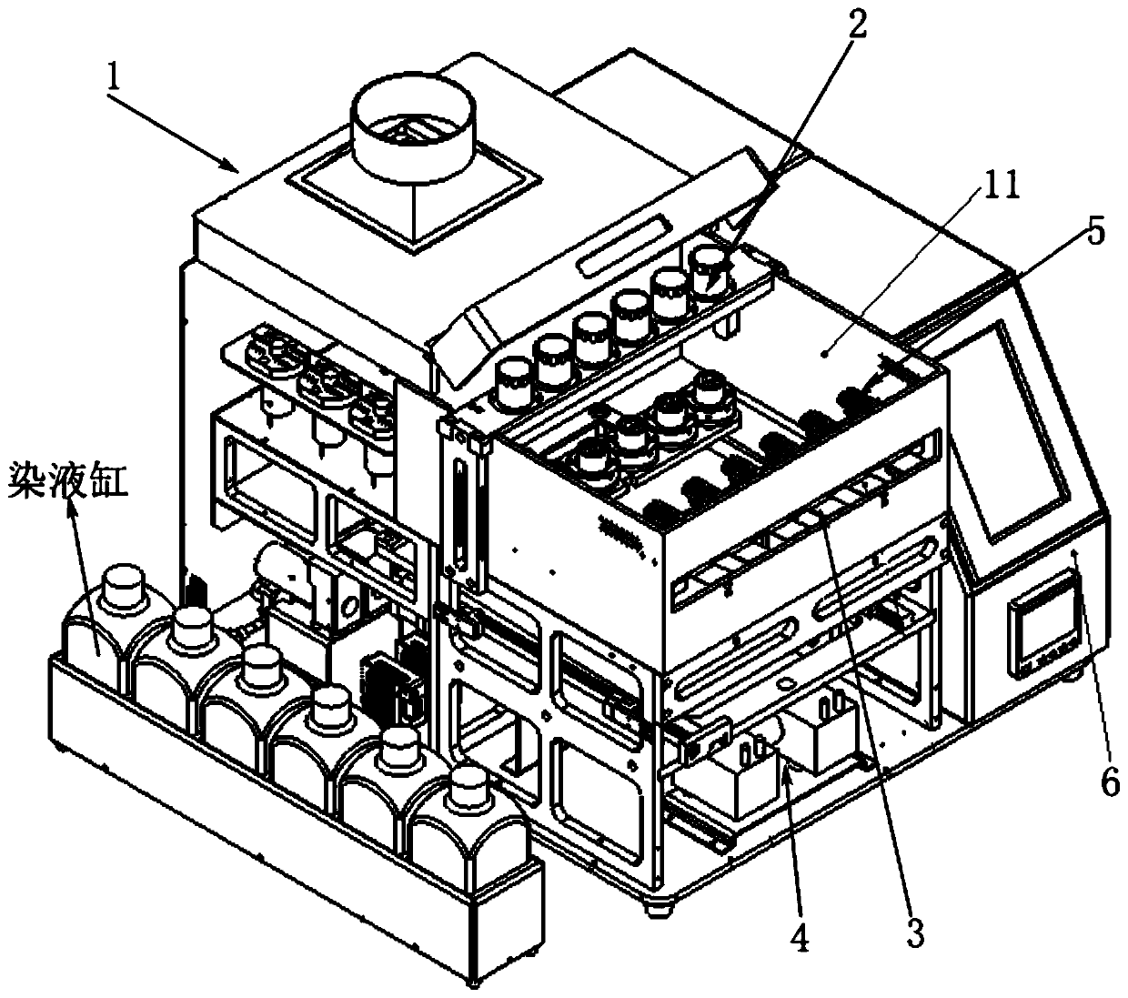 Liquid-based specimen slide production and dyeing all-in-one machine