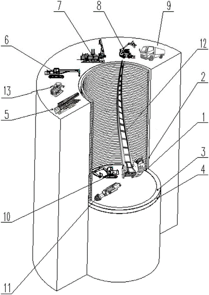 Super-large-diameter deep shaft simple shield device and shielding method