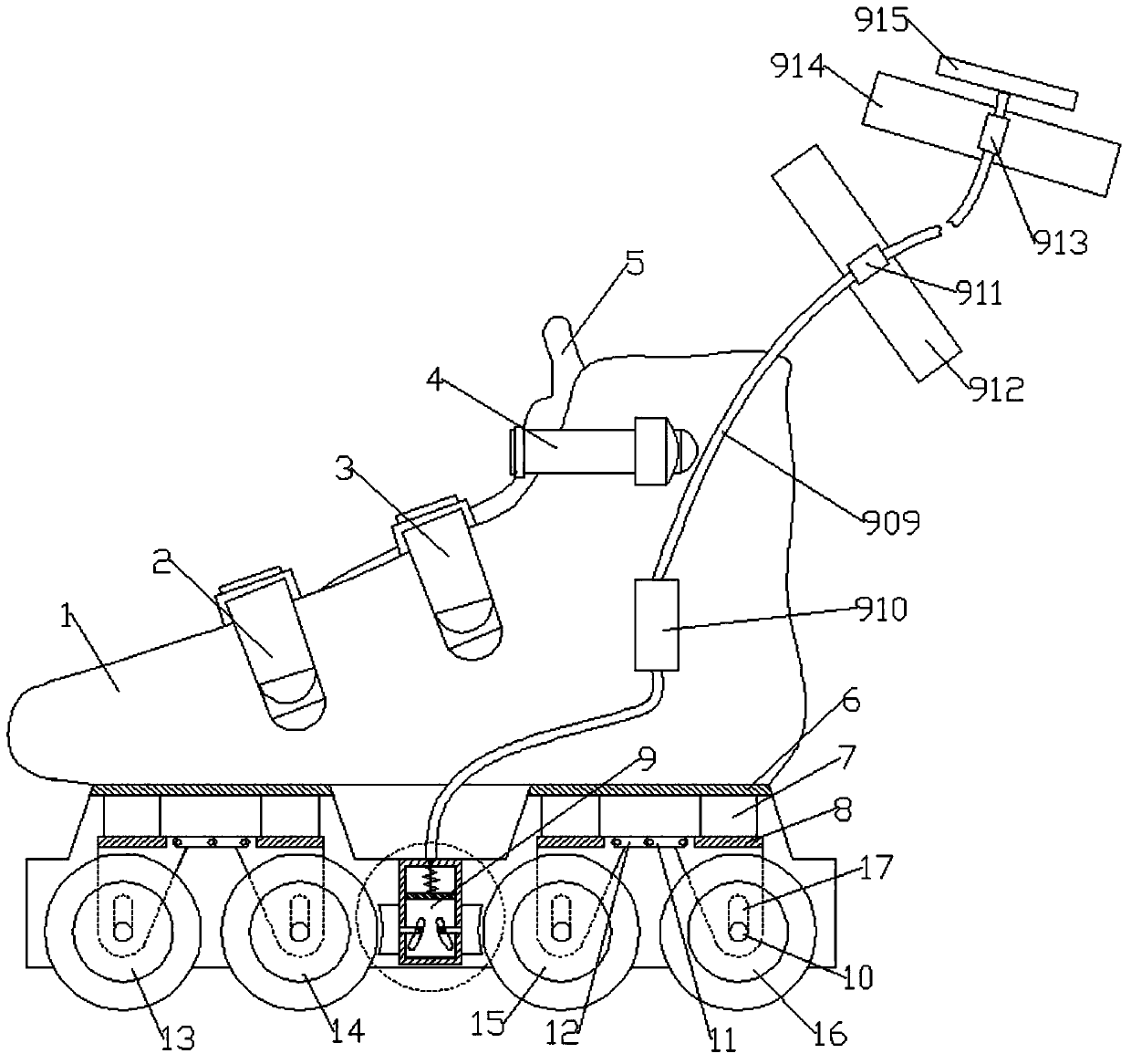 Roller shoes with damping systems and brake devices