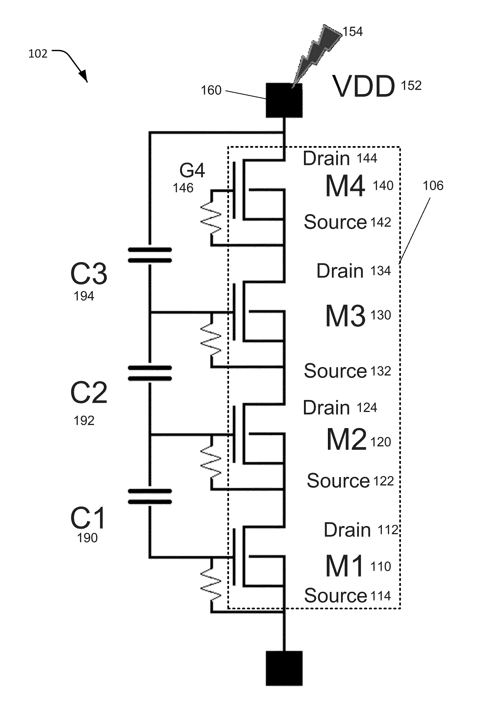 Rc-stacked mosfet circuit for high voltage (HV) electrostatic discharge (ESD) protection