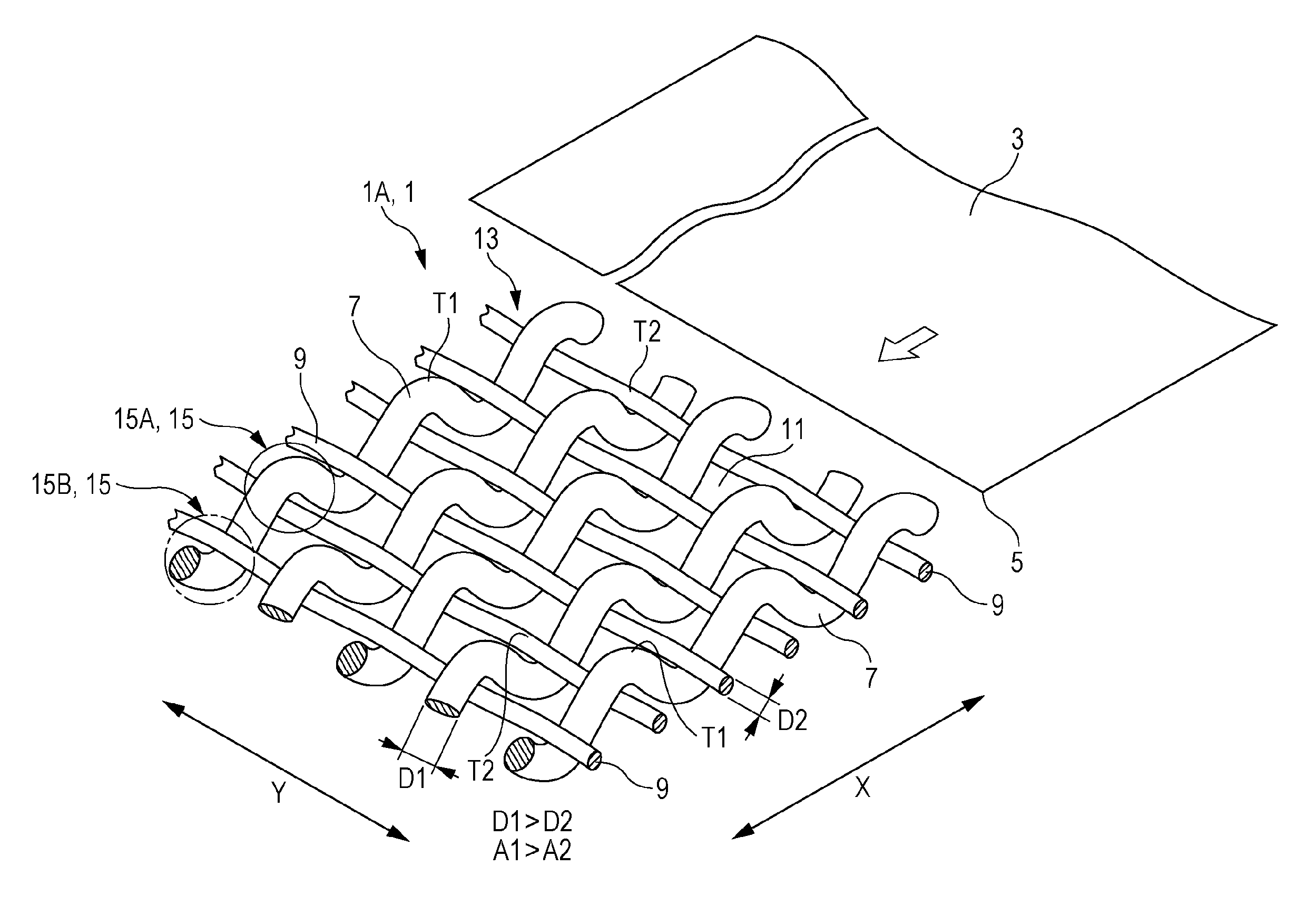 Mesh member, method of producing mesh member, and liquid discharging apparatus