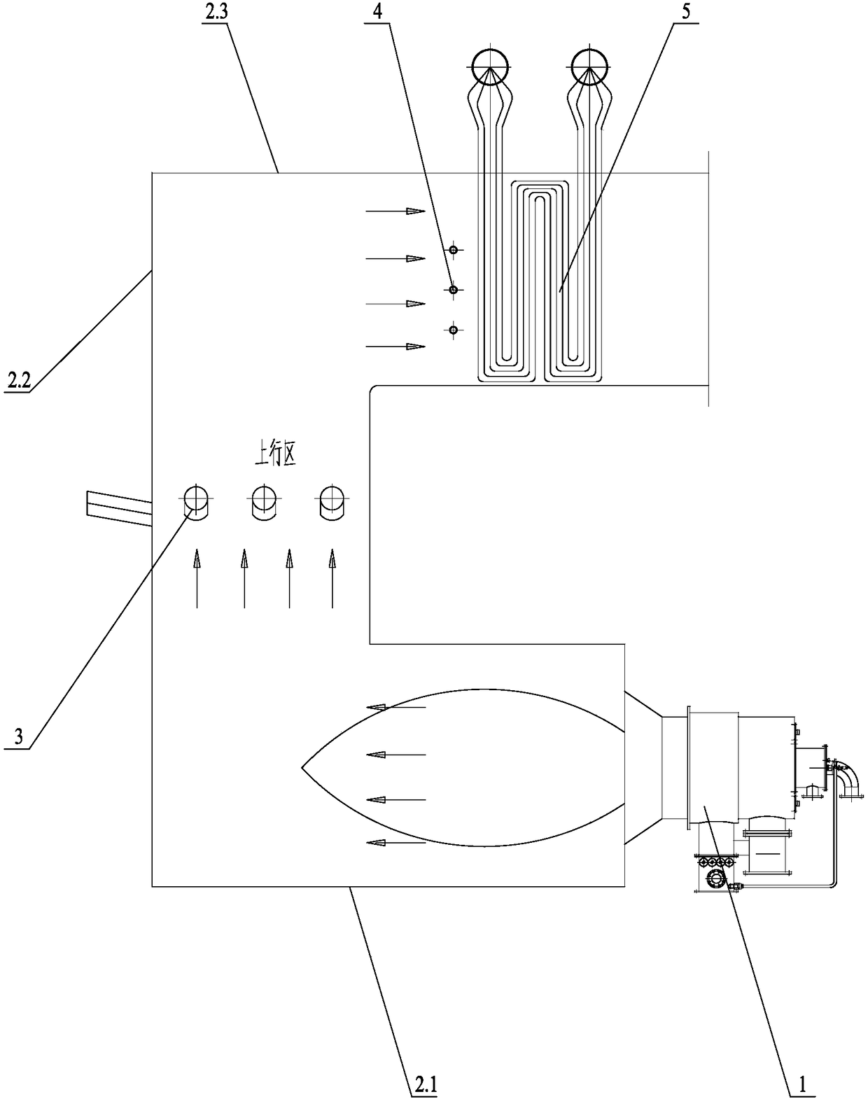 The burner structure of the rear-mounted steam heating furnace