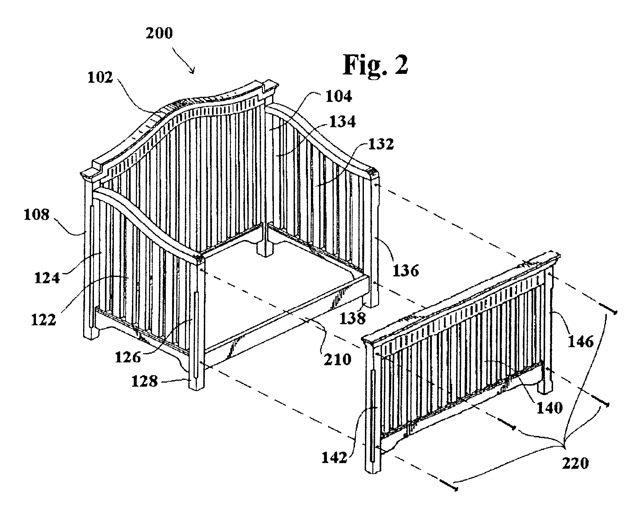 Convertible crib and bed arrangement