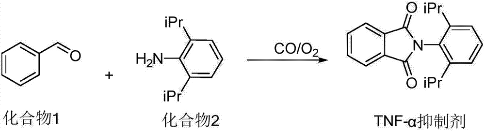 Method of utilizing carbonylation reaction to synthesize TNF-alpha inhibitor through one-pot process